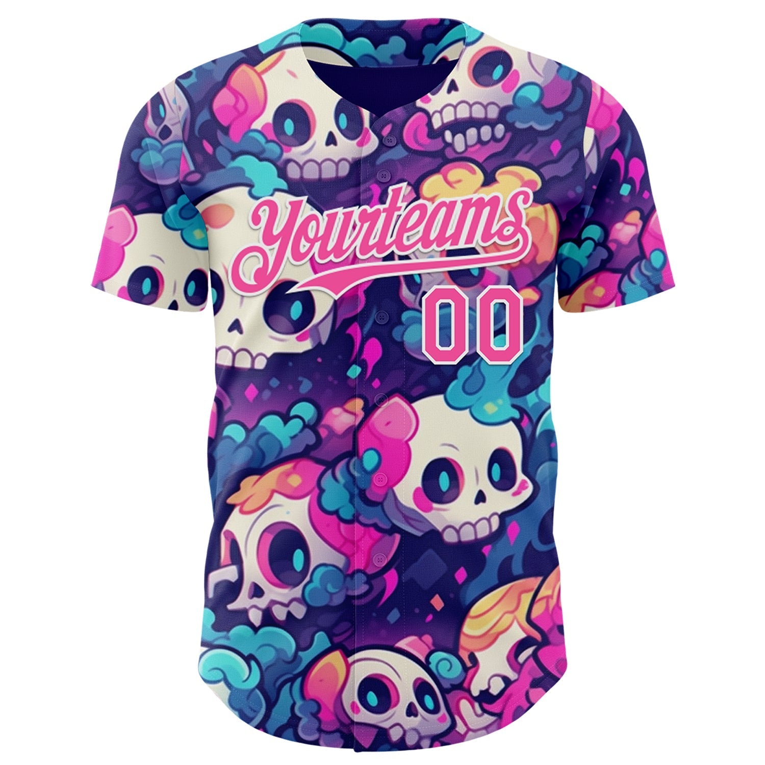 Custom Purple Pink-White Sugar Skull Day of the Dead Mexican Folk Art Authentic Baseball Jersey baseball jersey product view 2