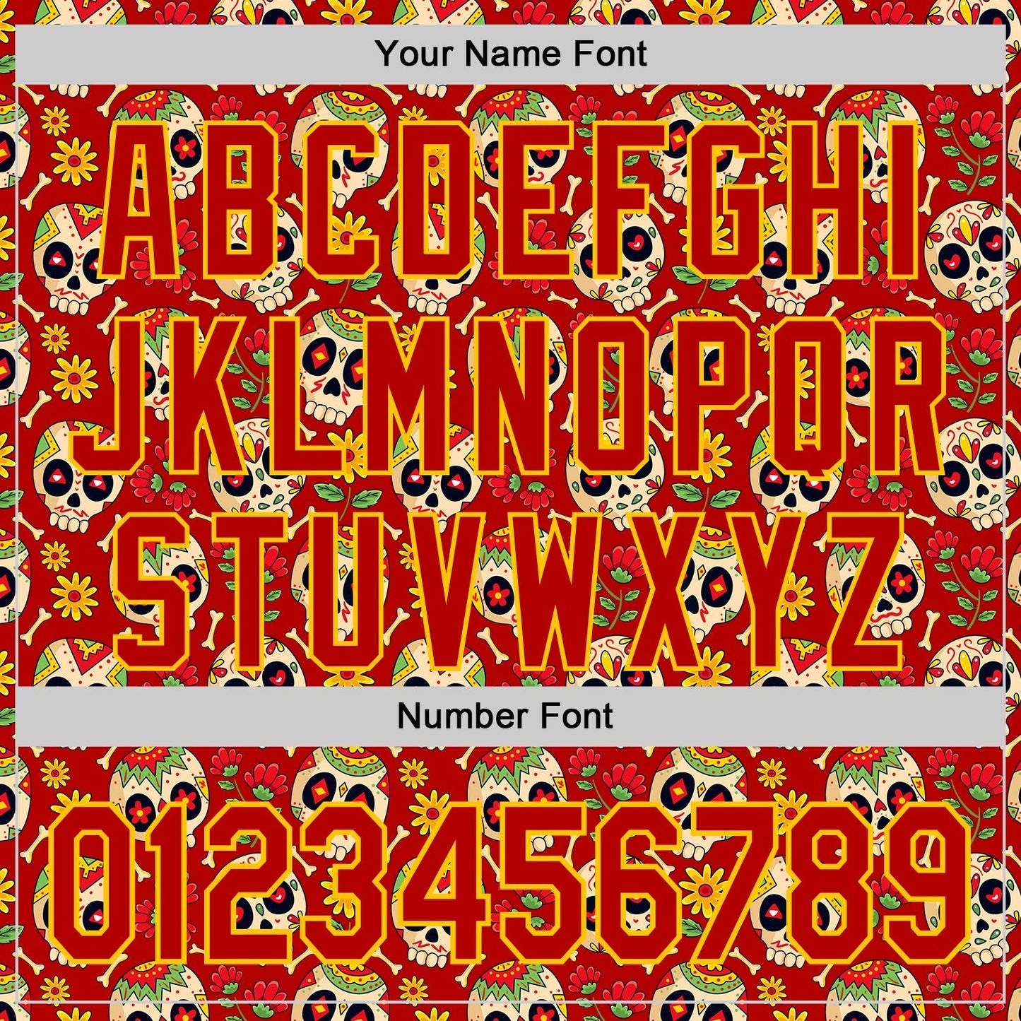 Custom Red Yellow Sugar Skull Day of the Dead Mexican Folk Art Authentic Baseball Jersey baseball jersey product view 5