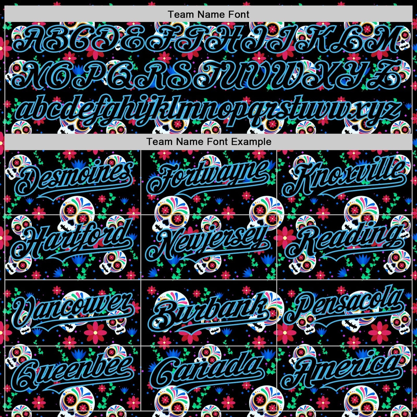 Custom Black Sky Blue Sugar Skull Day of the Dead Mexican Folk Art Authentic Baseball Jersey baseball jersey product view 4