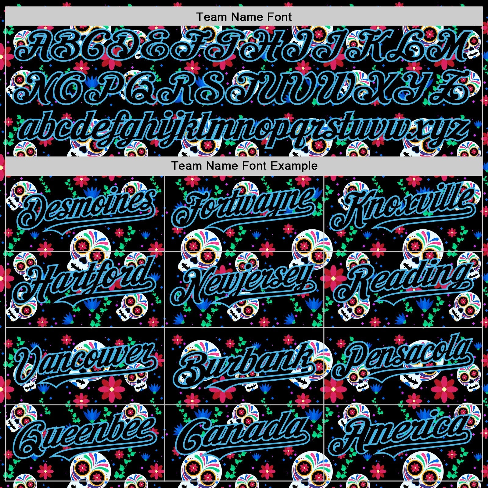 Custom Black Sky Blue Sugar Skull Day of the Dead Mexican Folk Art Authentic Baseball Jersey baseball jersey product view 4