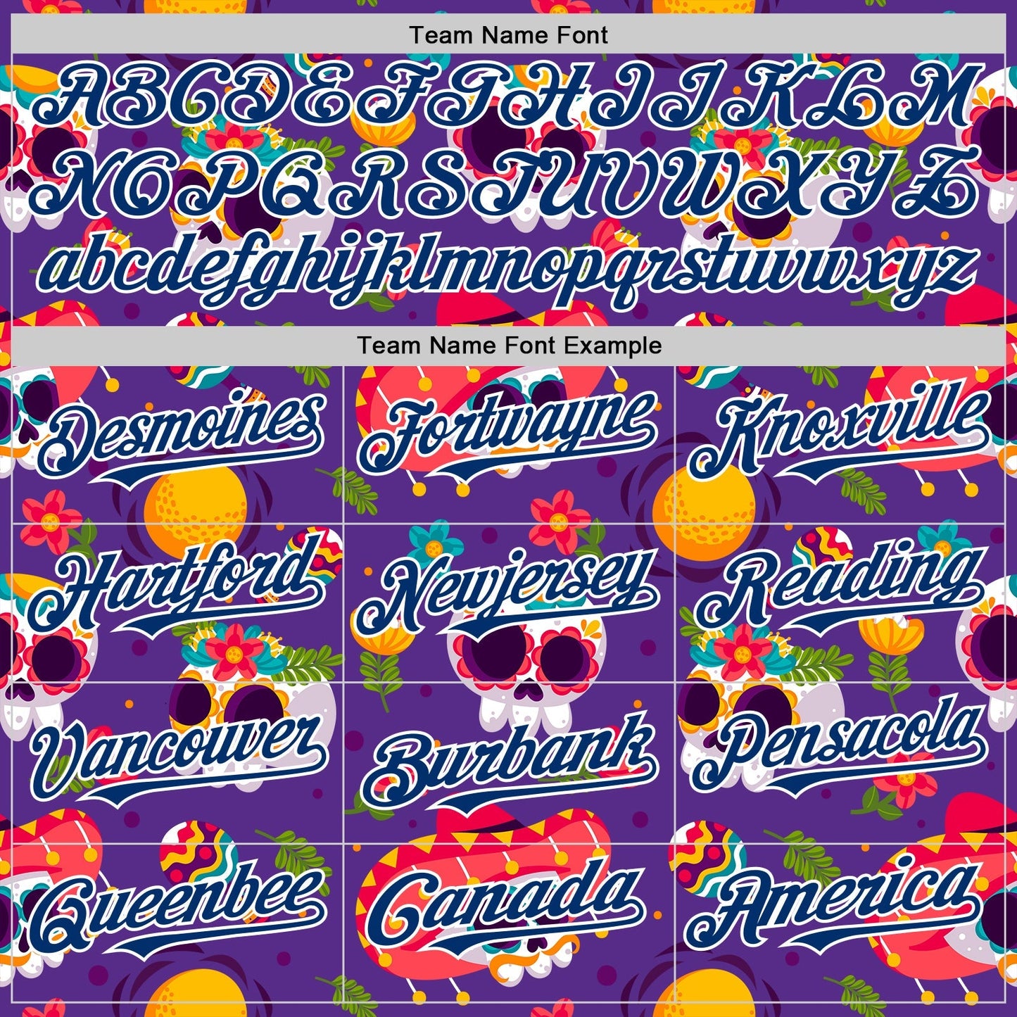 Custom Purple US Navy Blue-White Sugar Skull Day of the Dead Mexican Folk Art Authentic Baseball Jersey baseball jersey product view 4