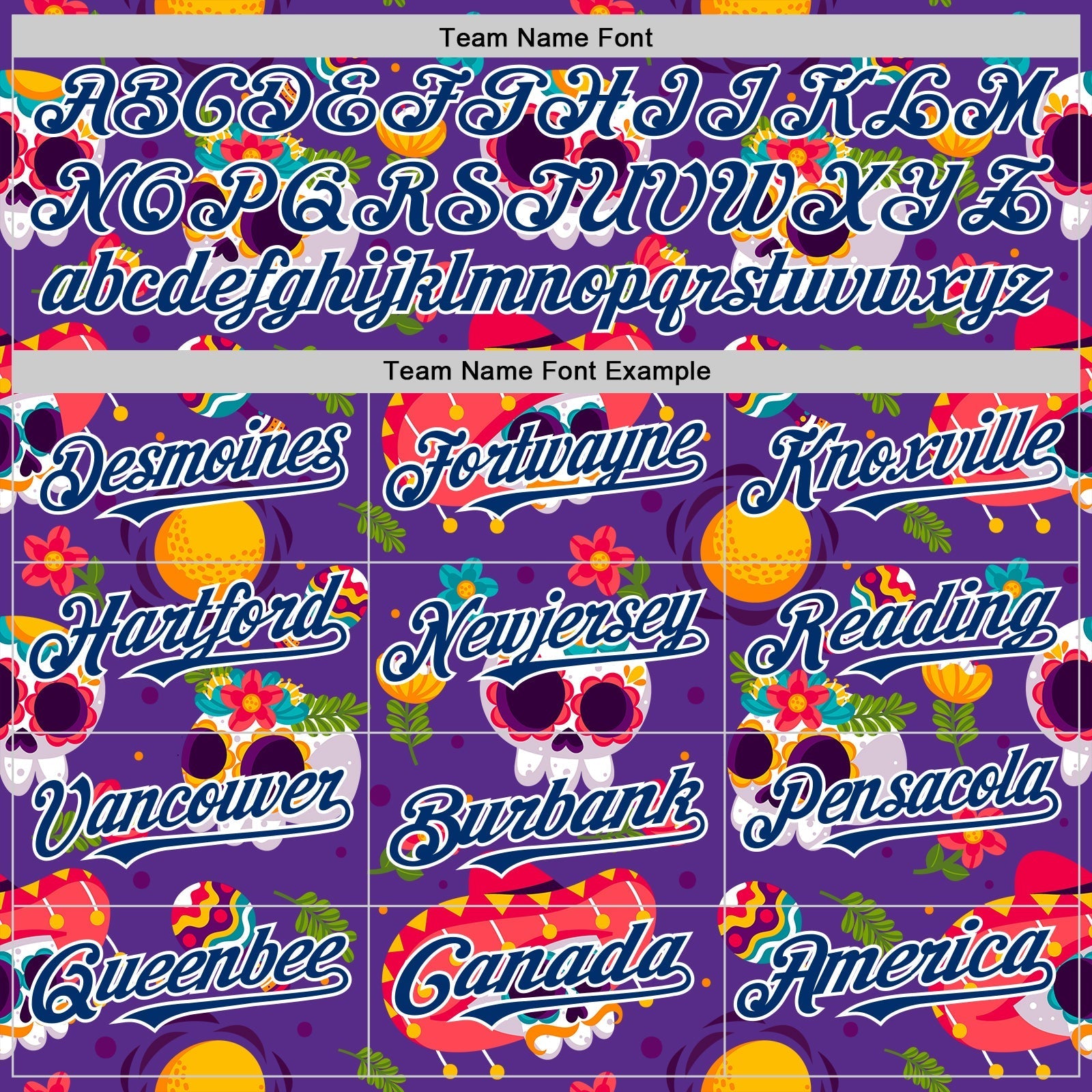 Custom Purple US Navy Blue-White Sugar Skull Day of the Dead Mexican Folk Art Authentic Baseball Jersey baseball jersey product view 4