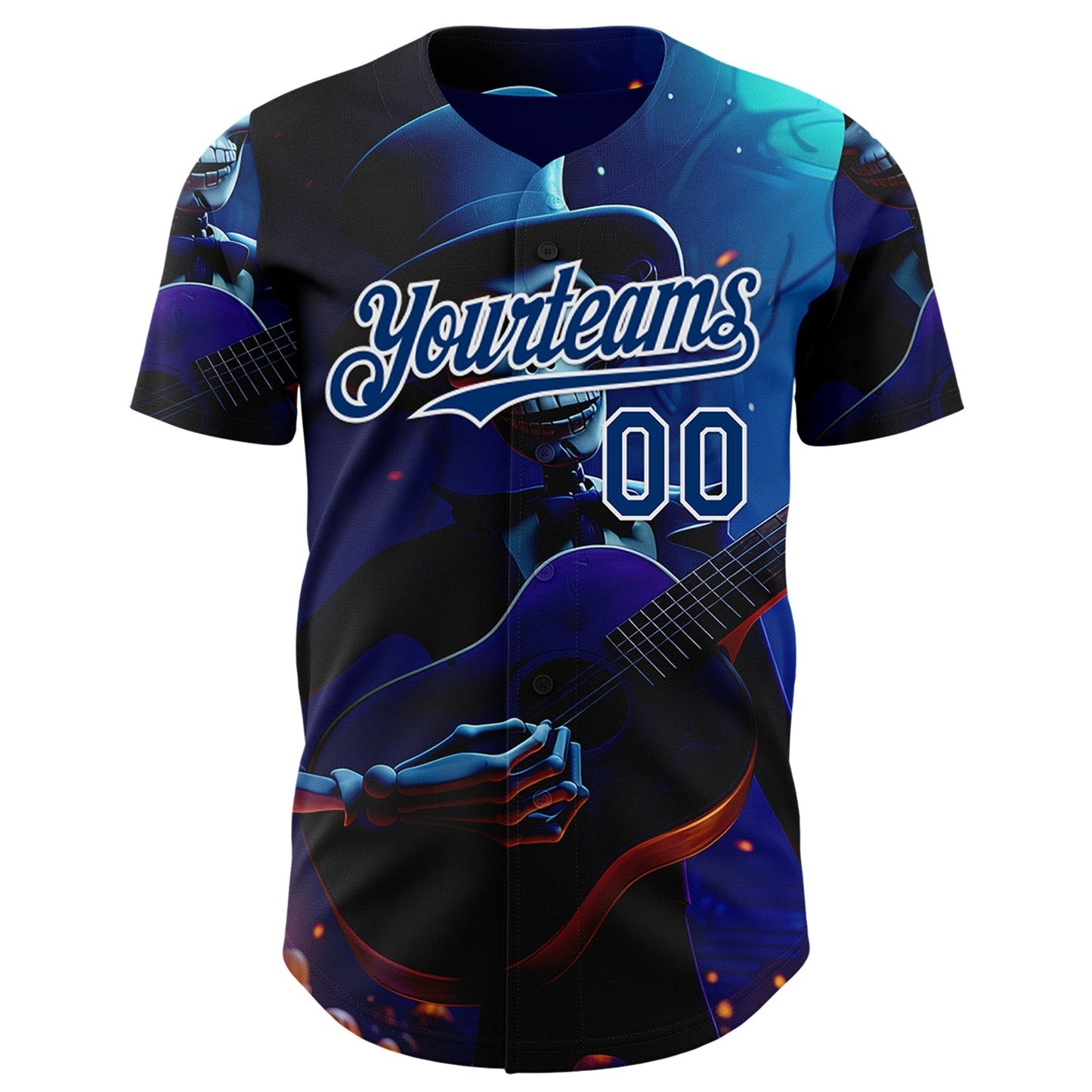 Custom Black US Navy Blue-White Sugar Skull Day of the Dead Mexican Folk Art Authentic Baseball Jersey baseball jersey product view 2