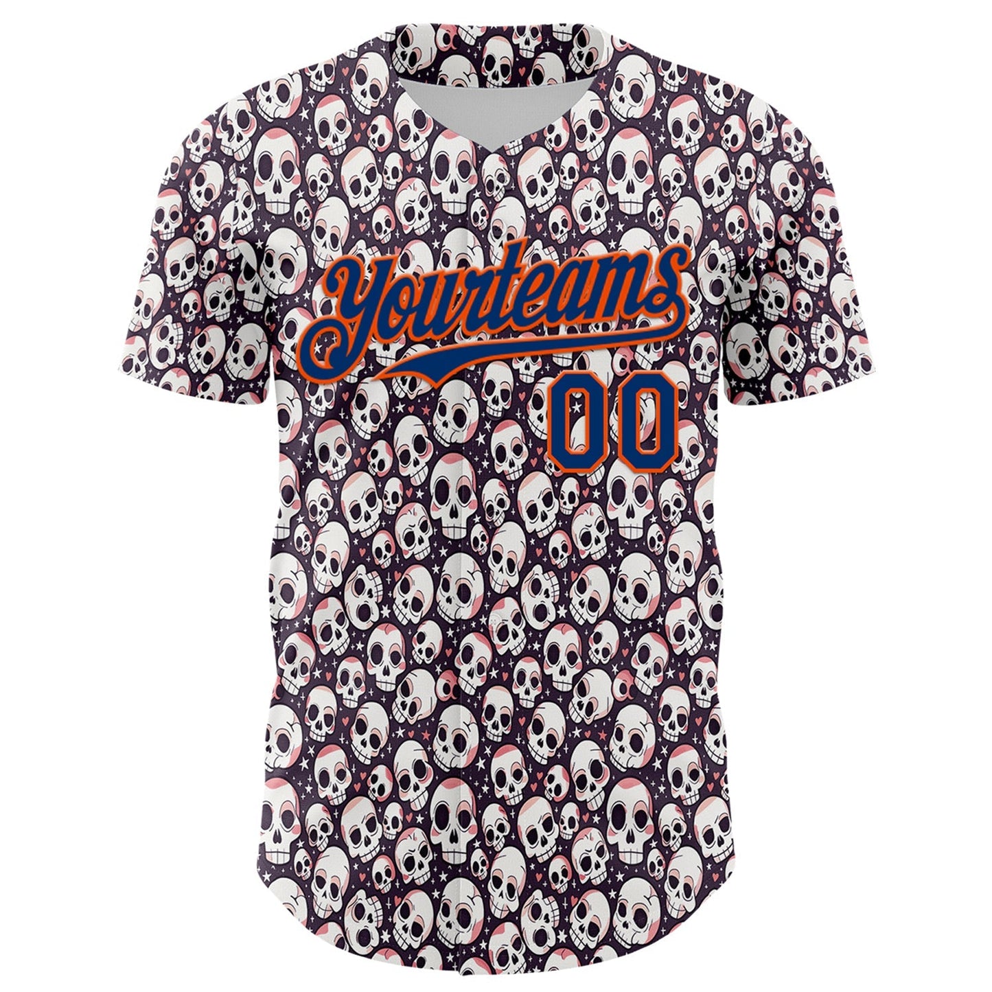 Custom White US Navy Blue-Orange Sugar Skull Day of the Dead Mexican Folk Art Authentic Baseball Jersey baseball jersey product view 2
