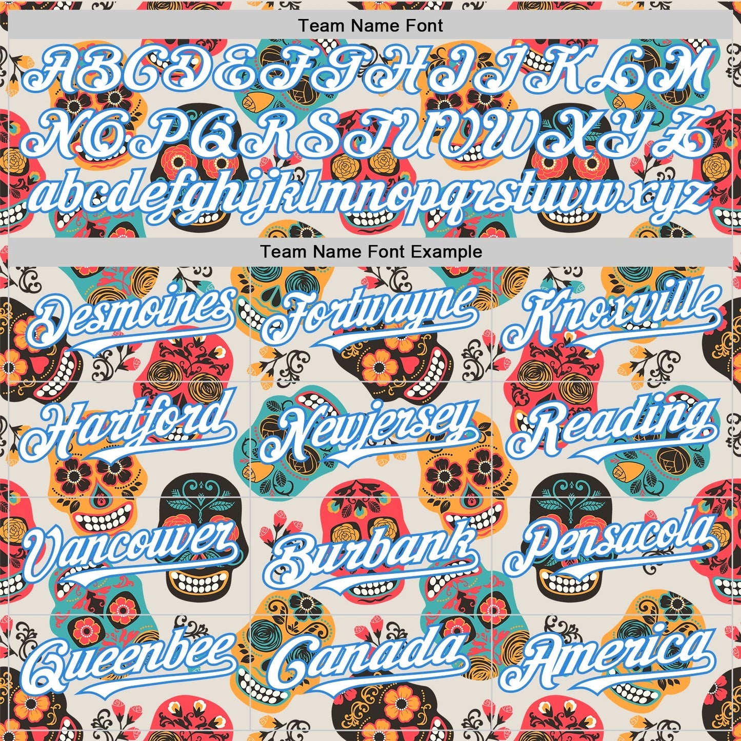 Custom Cream White-Electric Blue Sugar Skull Day of the Dead Mexican Folk Art Authentic Baseball Jersey baseball jersey product view 4