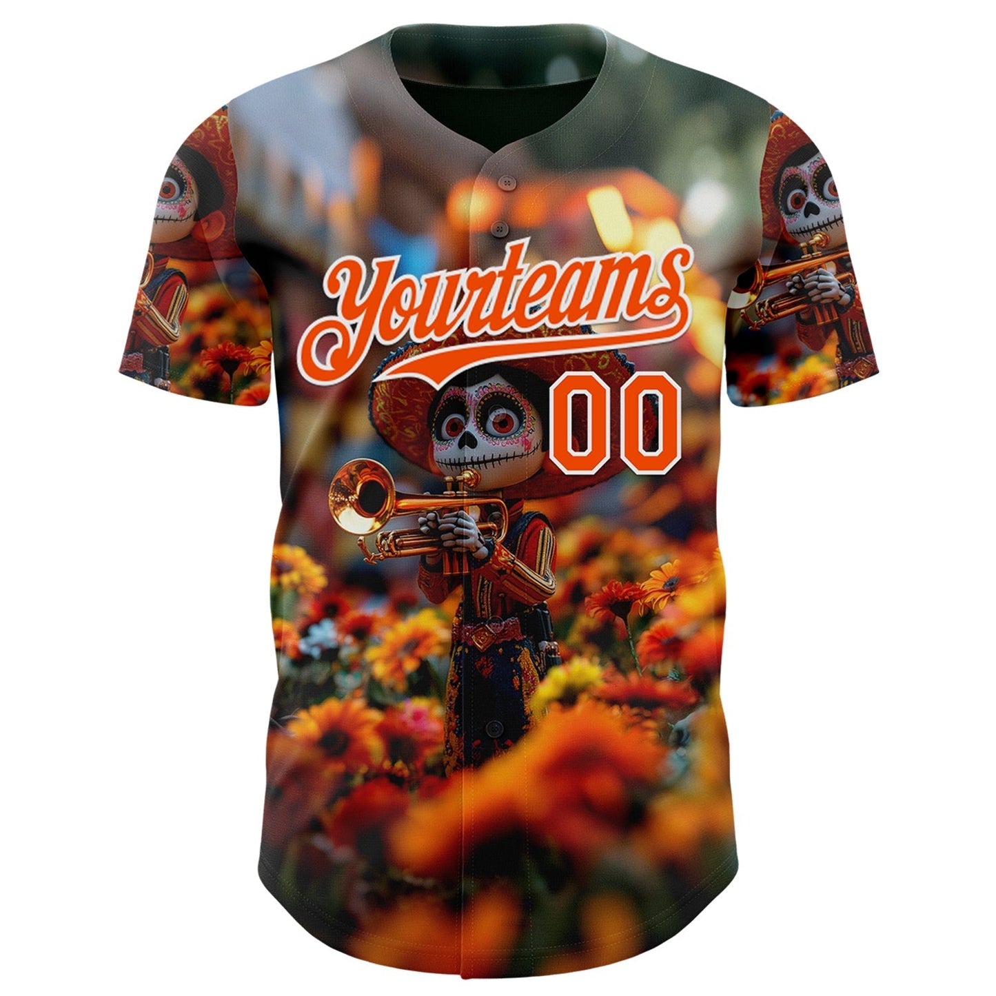 Custom Black Orange-White Sugar Skull Day of the Dead Mexican Folk Art Authentic Baseball Jersey baseball jersey product view 2