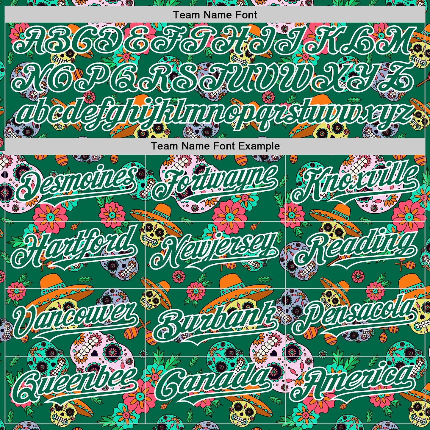 Custom Kelly Green White Sugar Skull Day of the Dead Mexican Folk Art Authentic Baseball Jersey baseball jersey product view 4