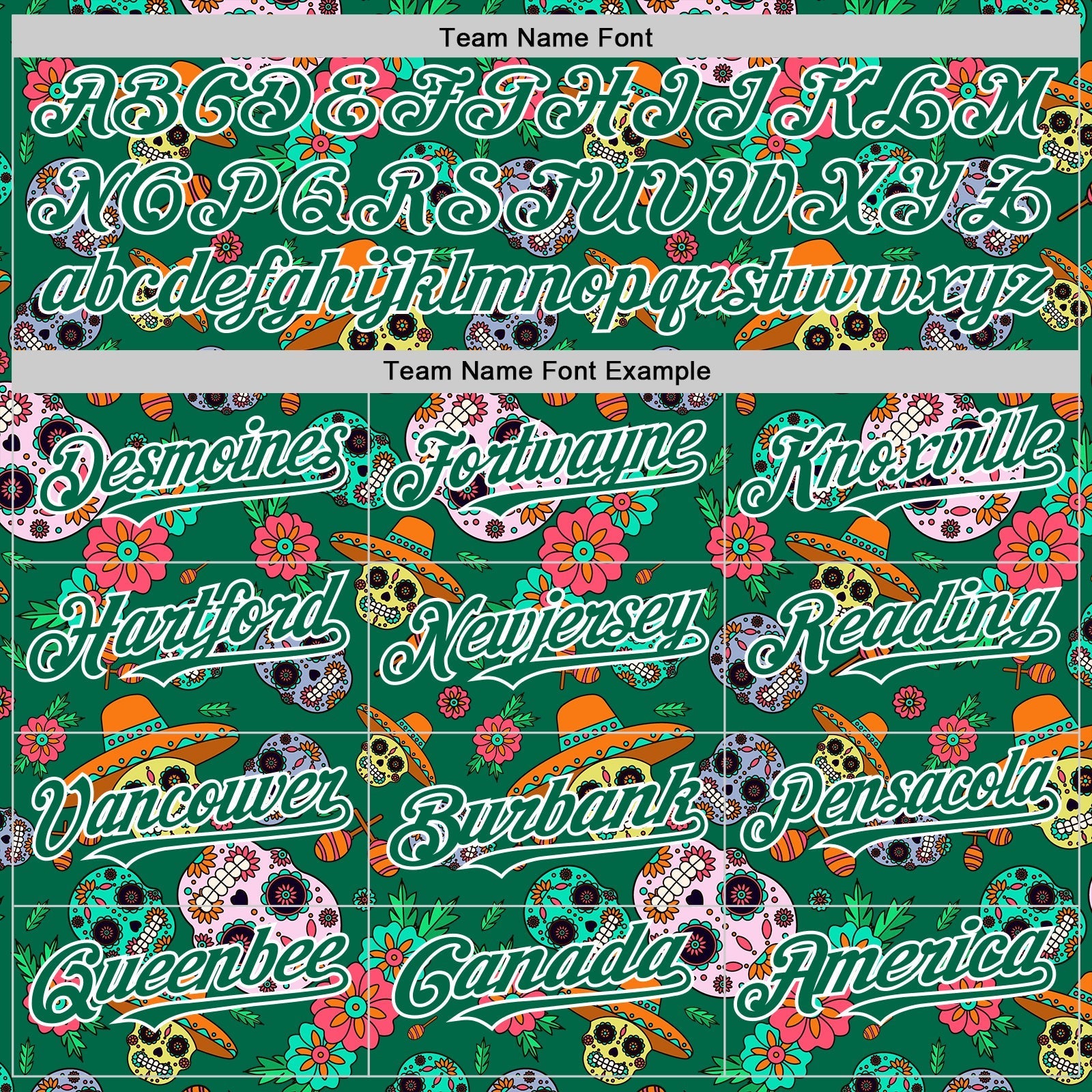 Custom Kelly Green White Sugar Skull Day of the Dead Mexican Folk Art Authentic Baseball Jersey baseball jersey product view 4