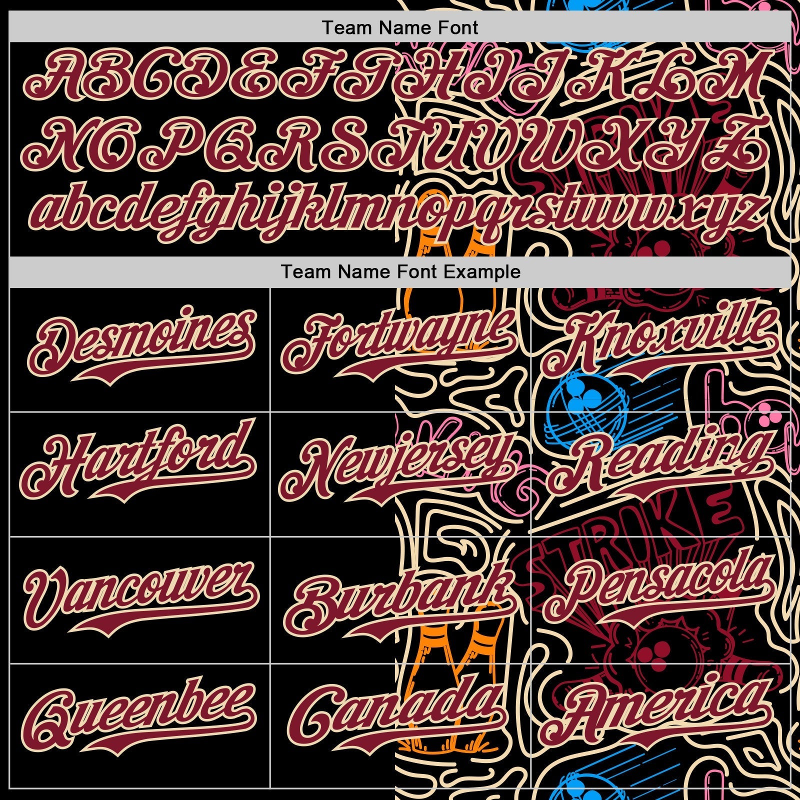 Custom Black Crimson-Cream Bowling Doodle Split Authentic Baseball Jersey baseball jersey product view 4