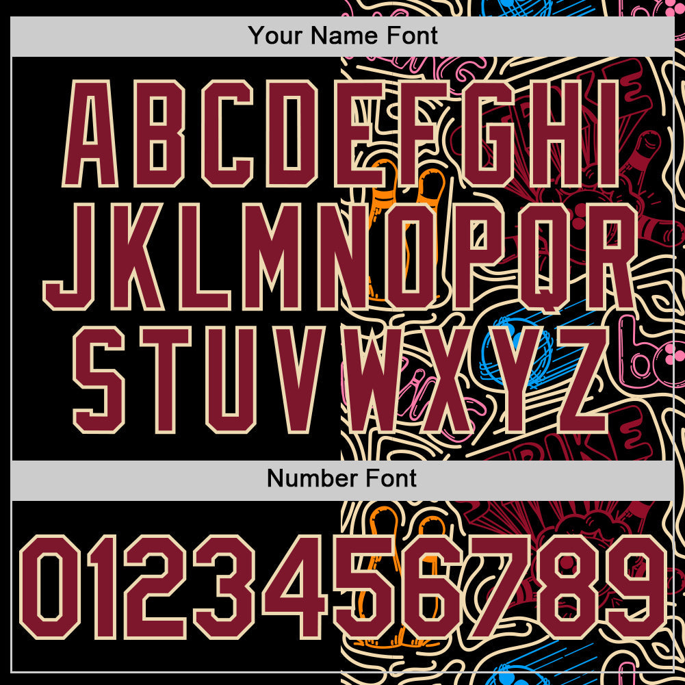 Custom Black Crimson-Cream Bowling Doodle Split Authentic Baseball Jersey baseball jersey product view 5