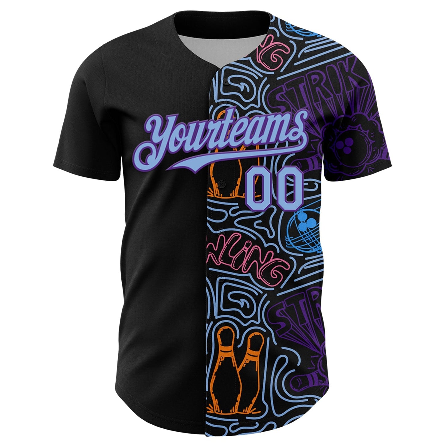Custom Black Light Blue-Purple Bowling Doodle Split Authentic Baseball Jersey baseball jersey product view 2