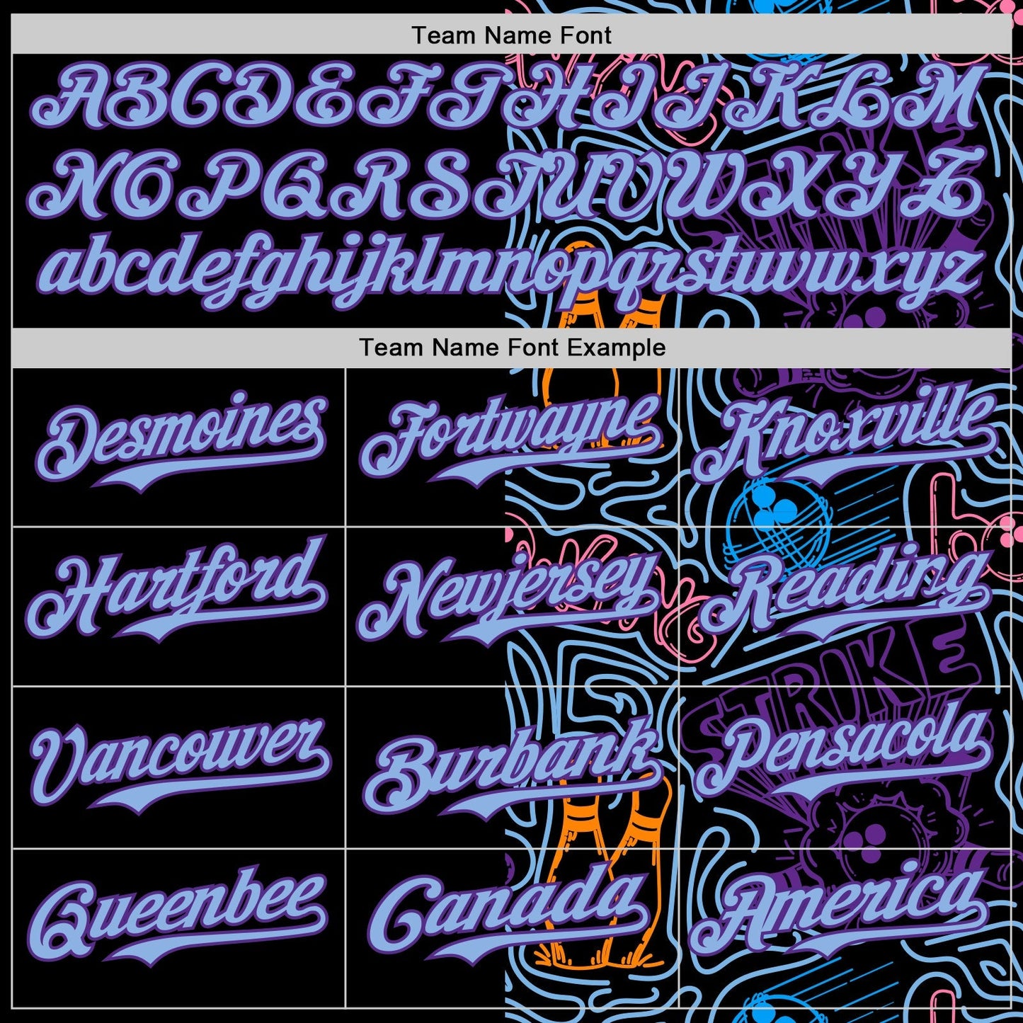 Custom Black Light Blue-Purple Bowling Doodle Split Authentic Baseball Jersey baseball jersey product view 4