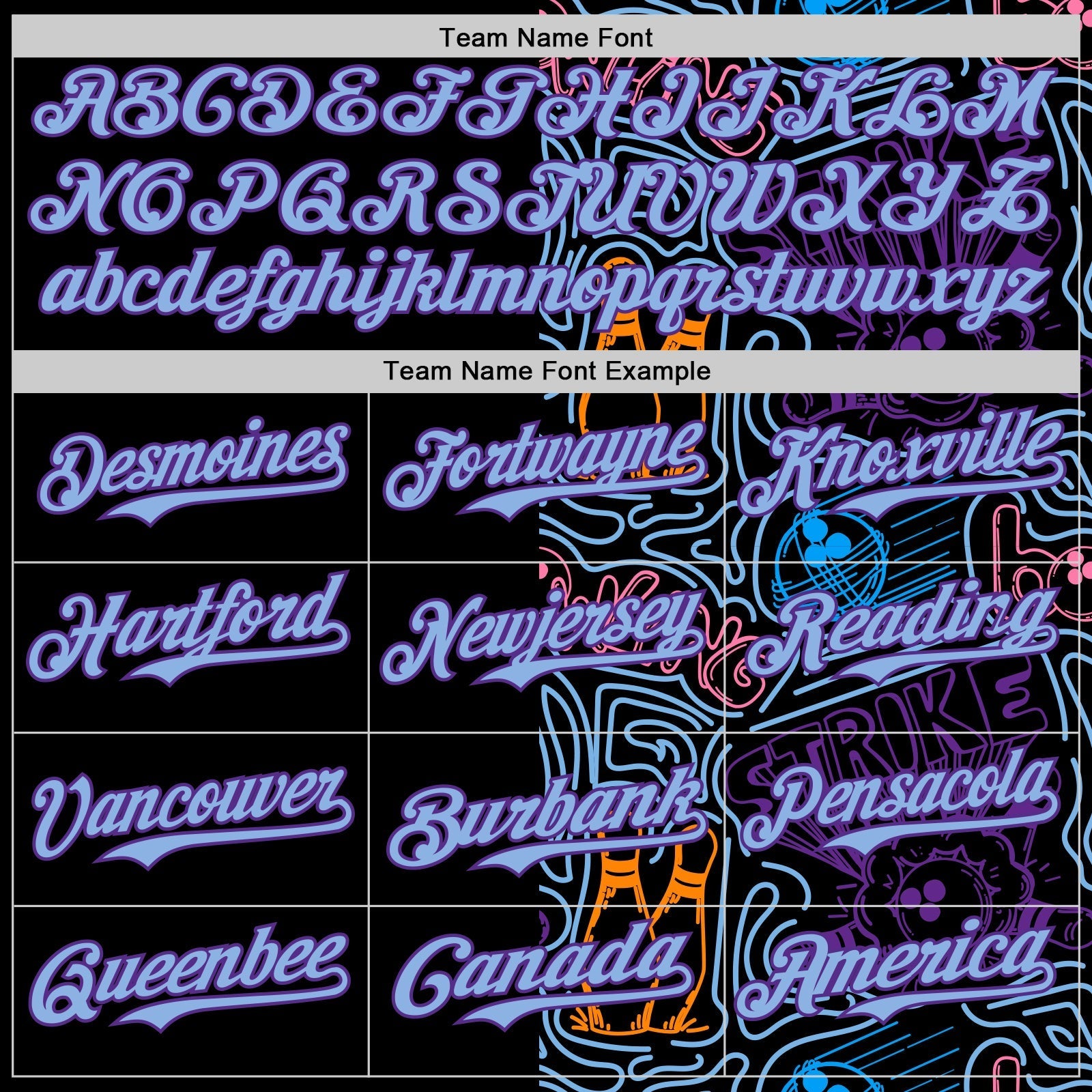 Custom Black Light Blue-Purple Bowling Doodle Split Authentic Baseball Jersey baseball jersey product view 4