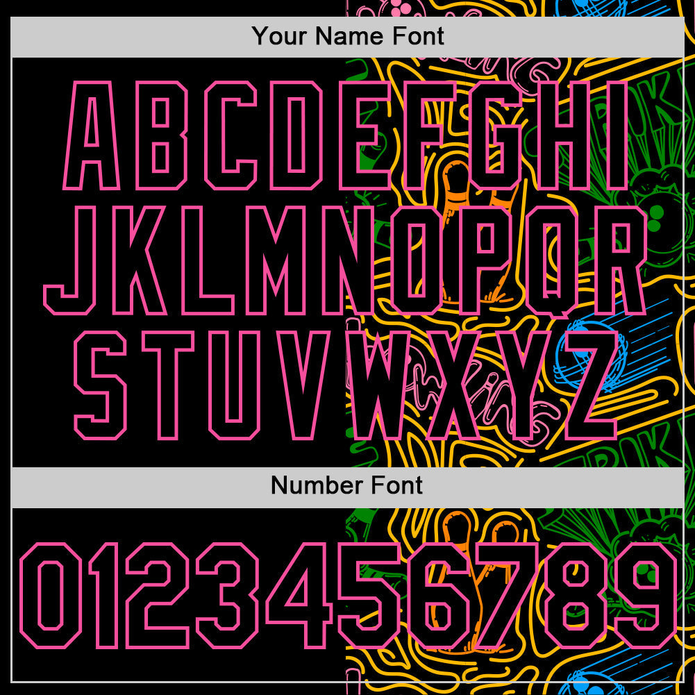 Custom Black Pink Grass Green-Gold Bowling Doodle Split Authentic Baseball Jersey baseball jersey product view 5
