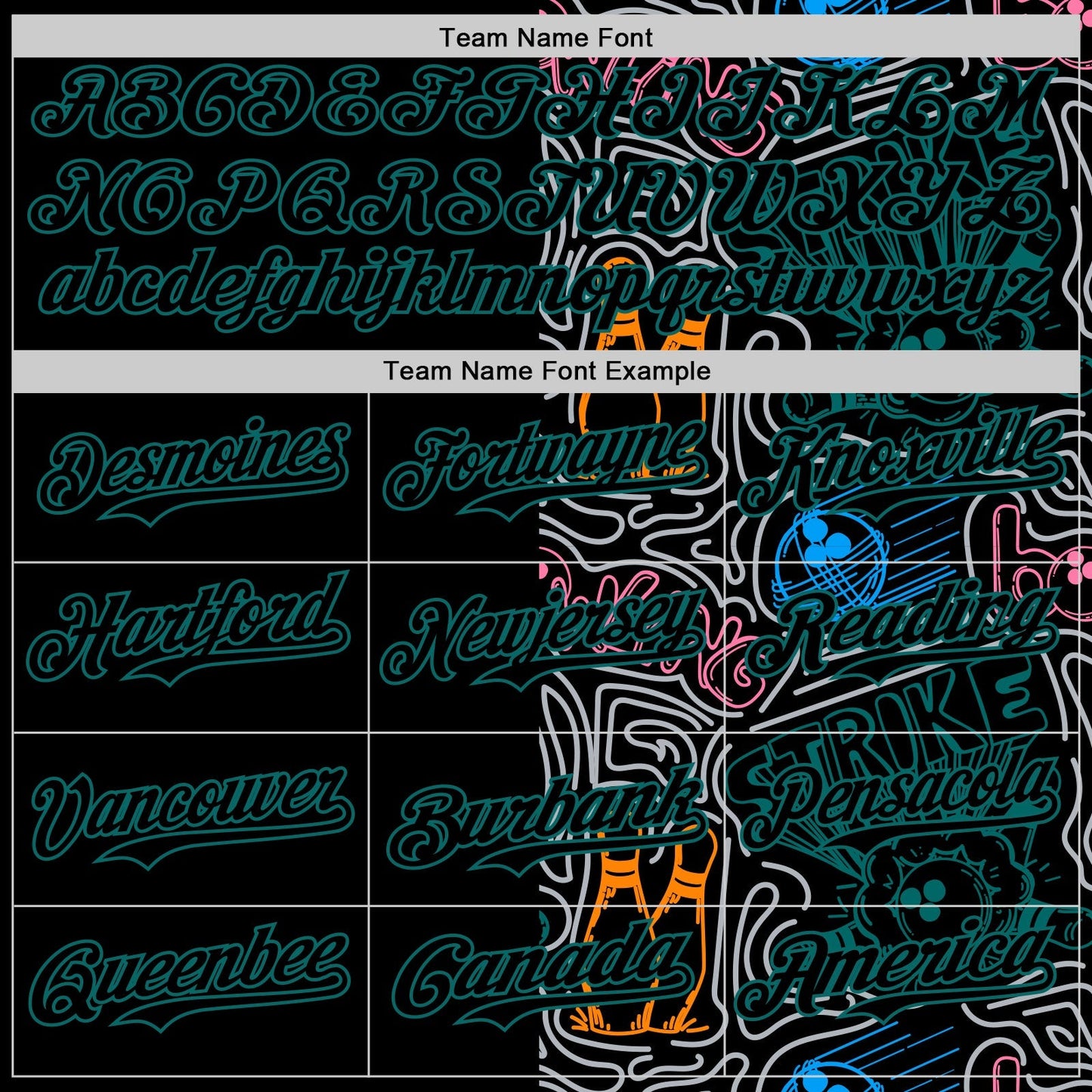 Custom Black Teal-Gray Bowling Doodle Split Authentic Baseball Jersey baseball jersey product view 4