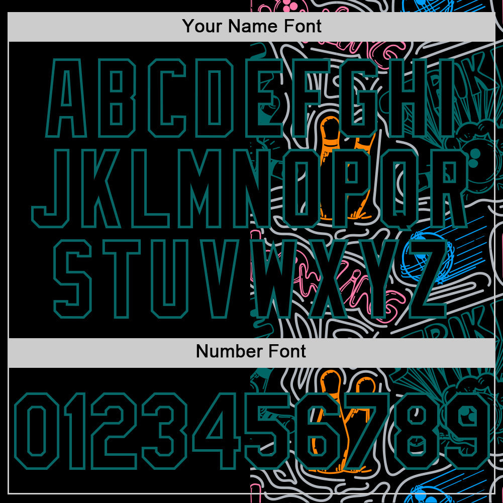 Custom Black Teal-Gray Bowling Doodle Split Authentic Baseball Jersey baseball jersey product view 5