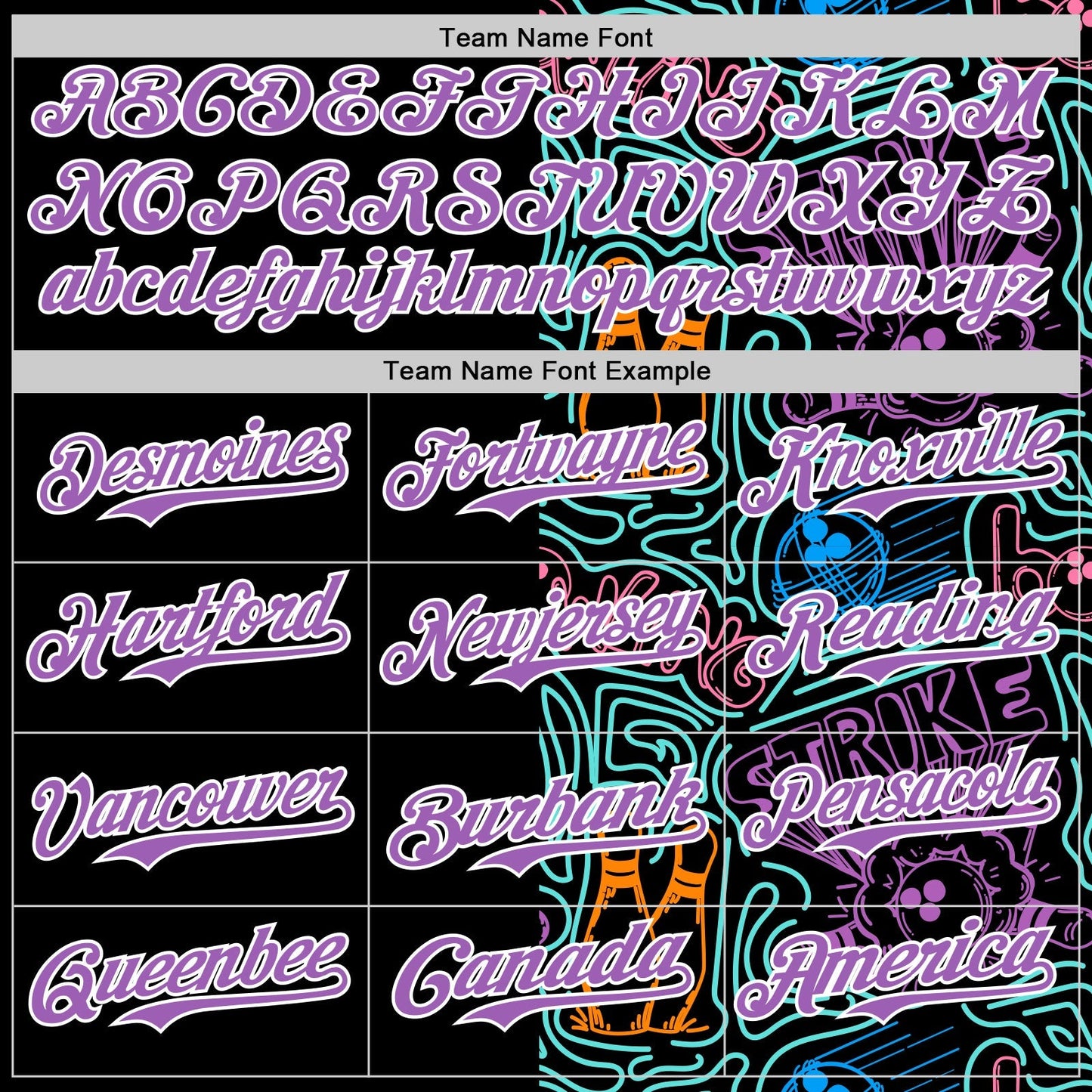Custom Black Medium Purple White-Ice Blue Bowling Doodle Split Authentic Baseball Jersey baseball jersey product view 4