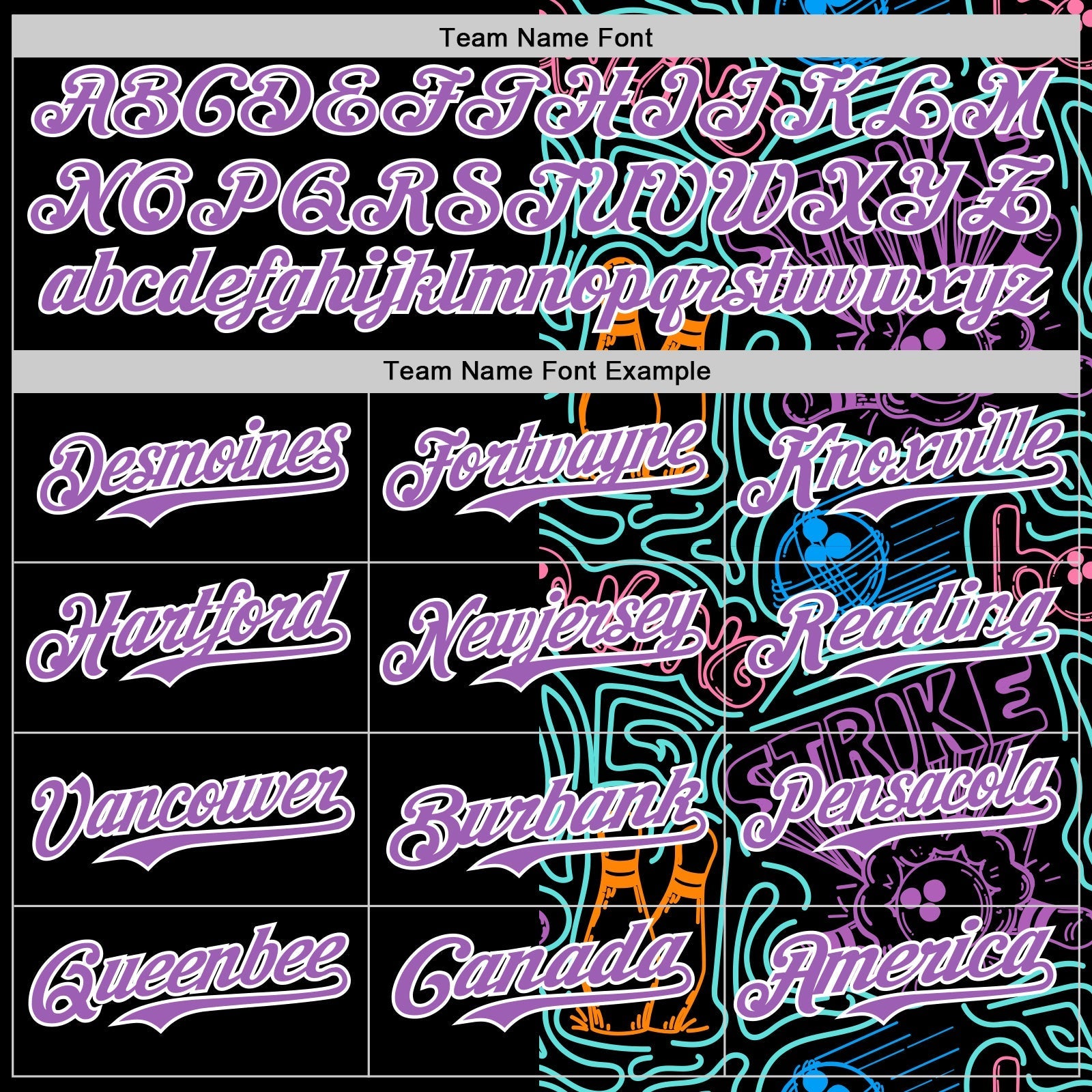 Custom Black Medium Purple White-Ice Blue Bowling Doodle Split Authentic Baseball Jersey baseball jersey product view 4