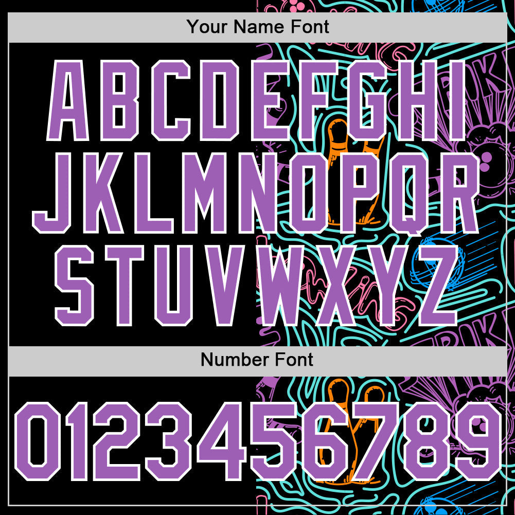 Custom Black Medium Purple White-Ice Blue Bowling Doodle Split Authentic Baseball Jersey baseball jersey product view 5