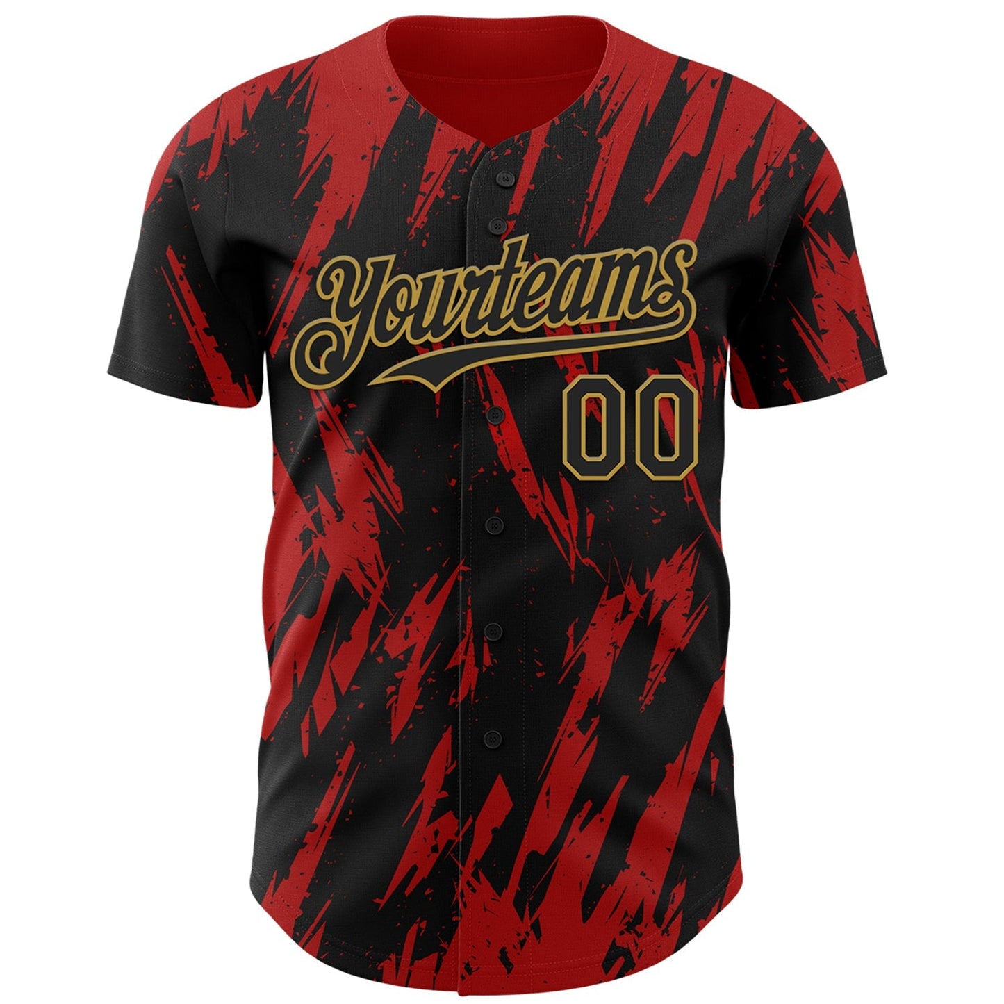 Custom Black Old Gold-Red Splatter Torn Sharp Brush Stroke Authentic Baseball Jersey baseball jersey product view 2