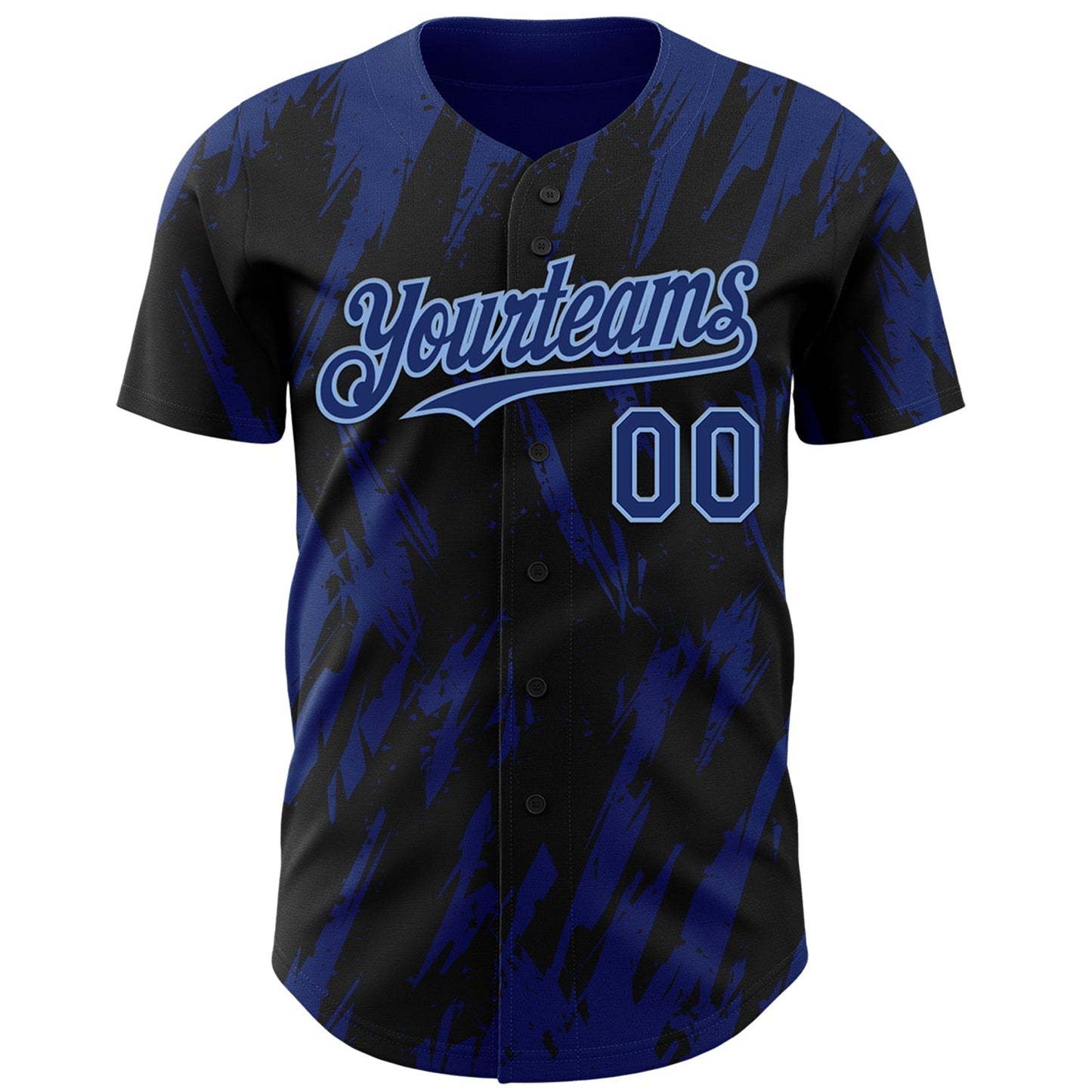 Custom Black Royal-Light Blue Splatter Torn Sharp Brush Stroke Authentic Baseball Jersey baseball jersey product view 2