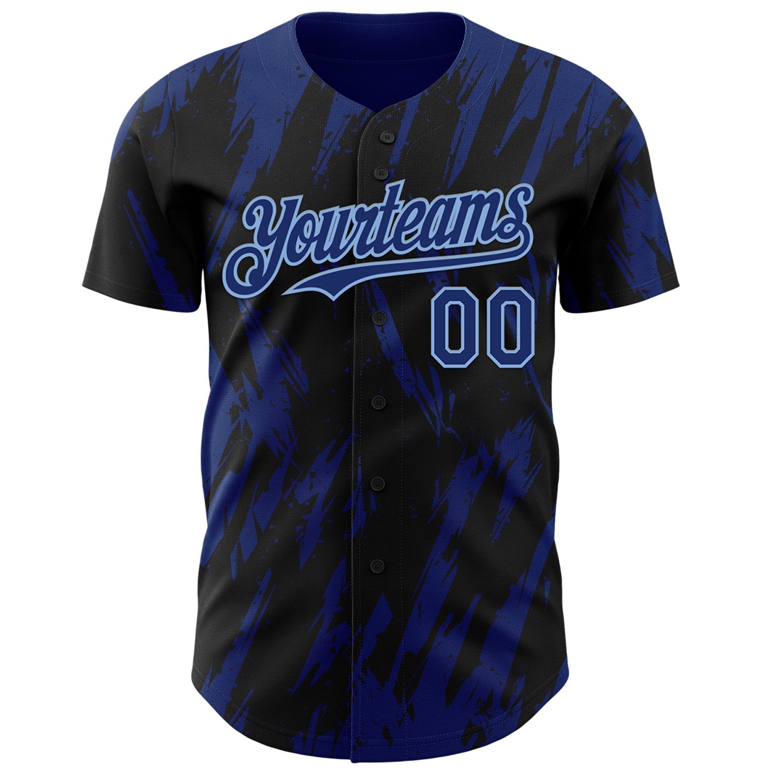 Custom Black Royal-Light Blue Splatter Torn Sharp Brush Stroke Authentic Baseball Jersey baseball jersey product view 2