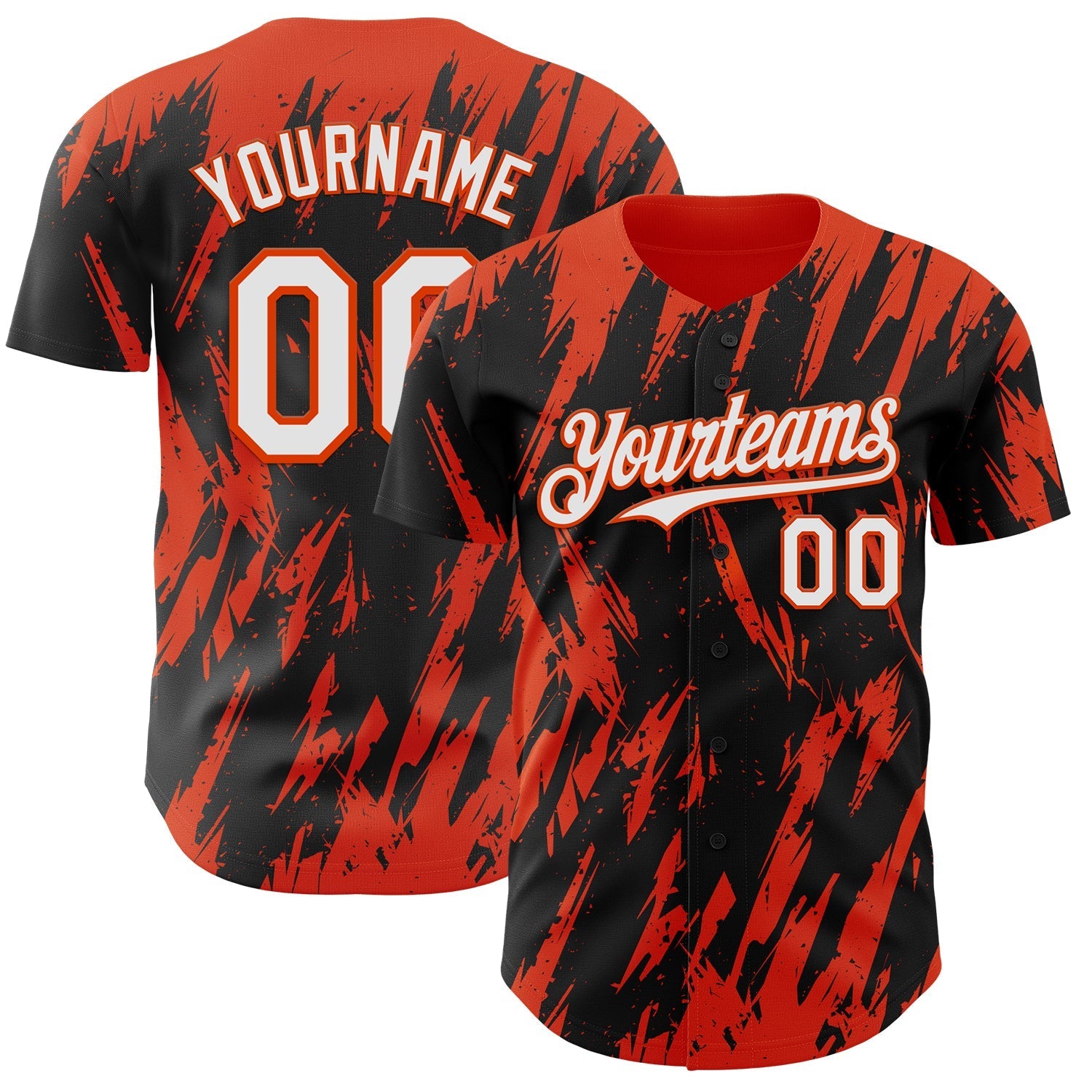 Custom Black White-Orange Splatter Torn Sharp Brush Stroke Authentic Baseball Jersey baseball jersey product view 1