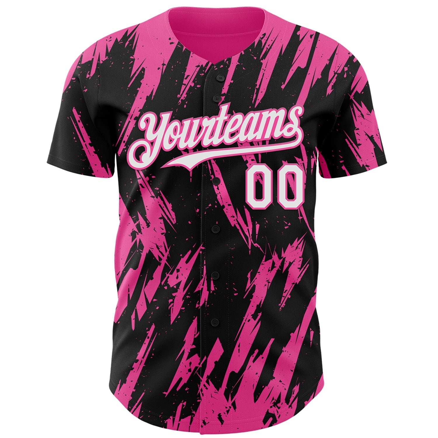 Custom Black White-Pink Splatter Torn Sharp Brush Stroke Authentic Baseball Jersey baseball jersey product view 2