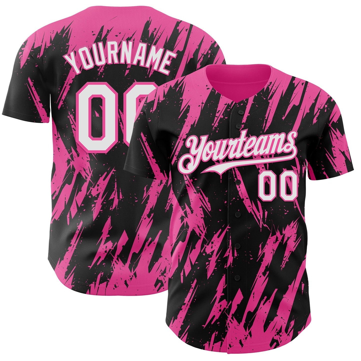 Custom Black White-Pink Splatter Torn Sharp Brush Stroke Authentic Baseball Jersey baseball jersey product view 1