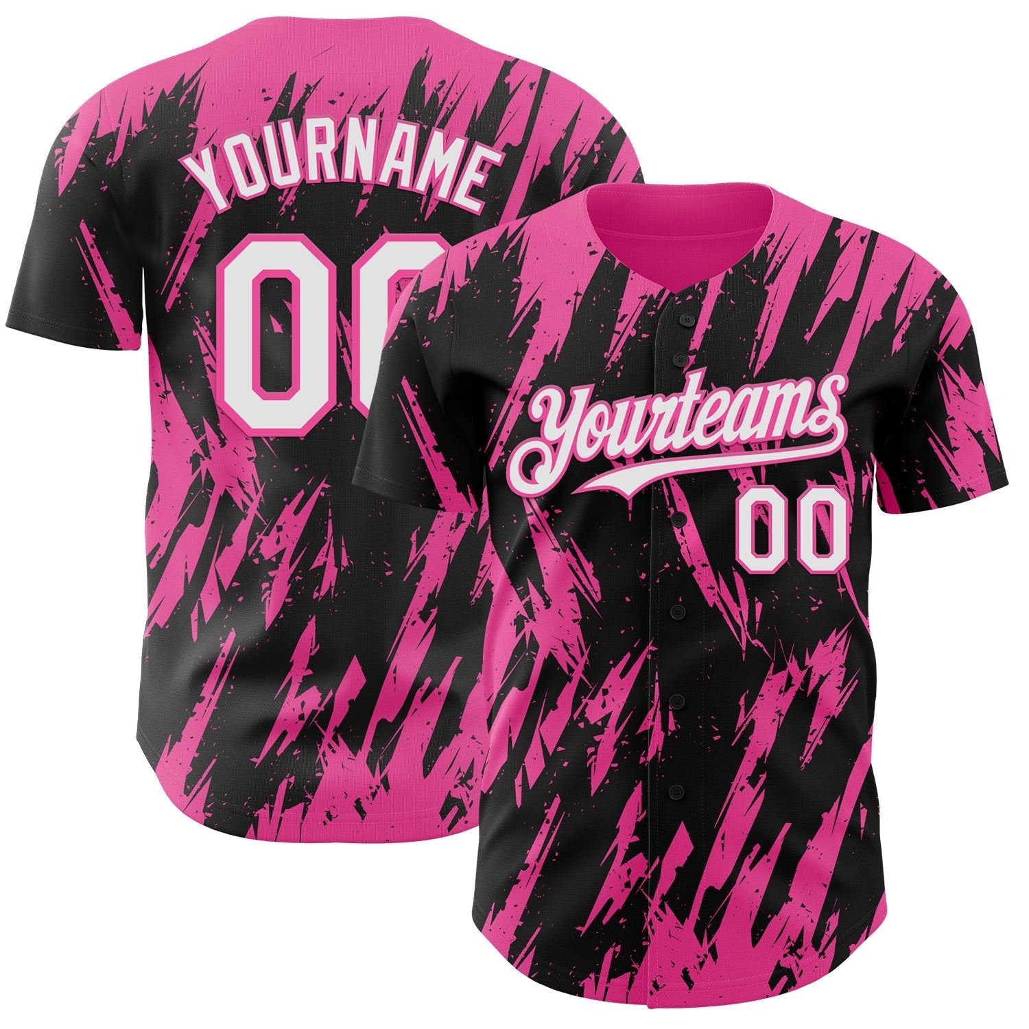 Custom Black White-Pink Splatter Torn Sharp Brush Stroke Authentic Baseball Jersey baseball jersey product view 1