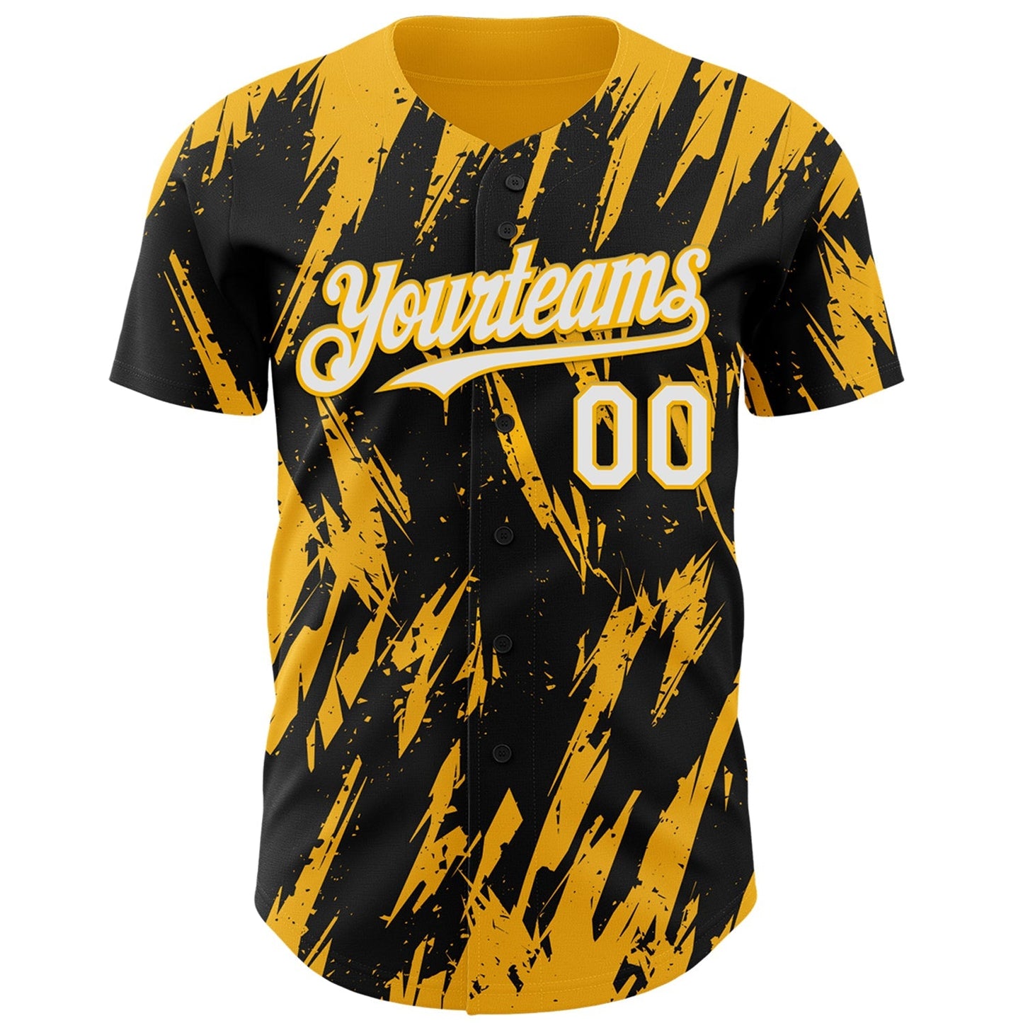 Custom Black White-Gold Splatter Torn Sharp Brush Stroke Authentic Baseball Jersey baseball jersey product view 2