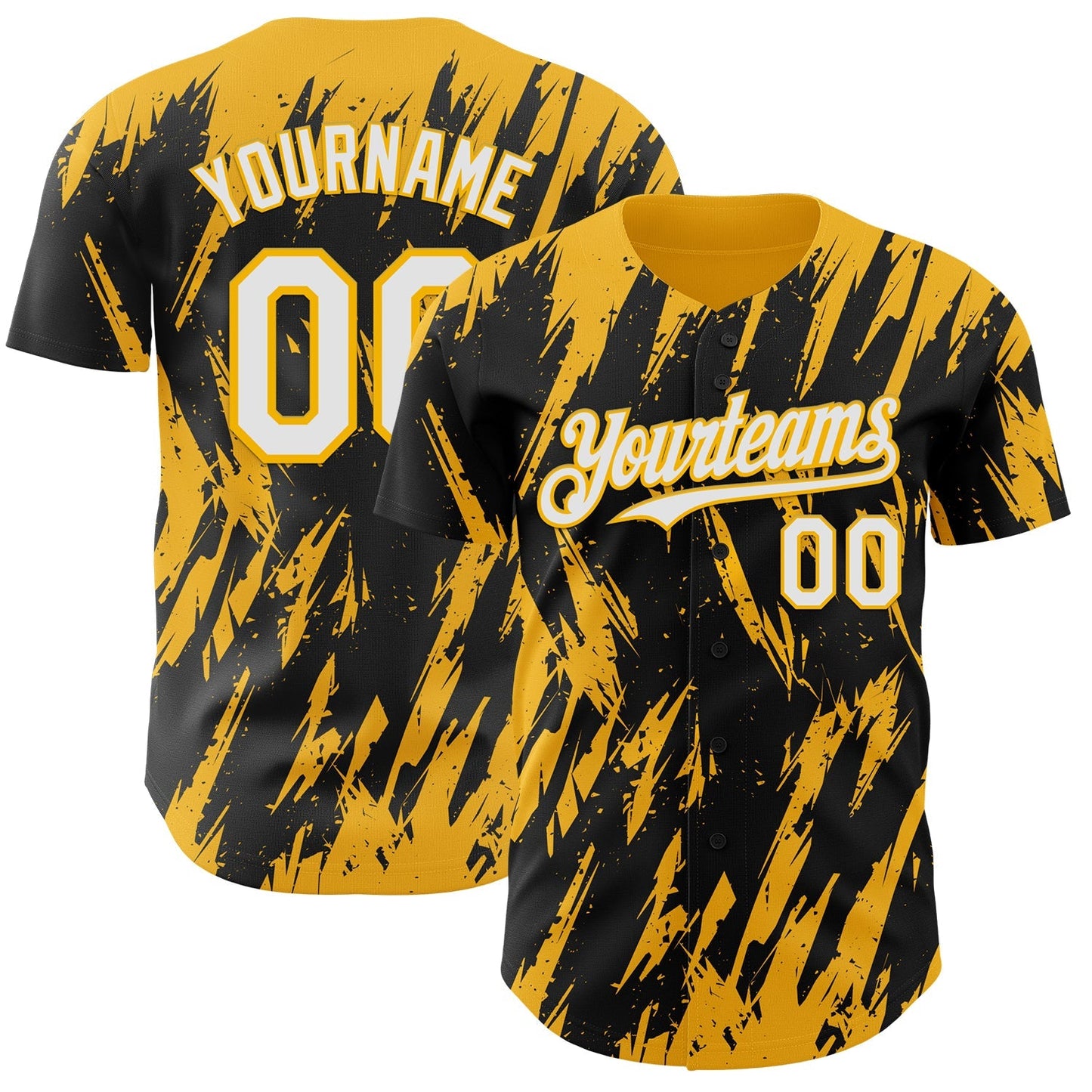 Custom Black White-Gold Splatter Torn Sharp Brush Stroke Authentic Baseball Jersey baseball jersey product view 1