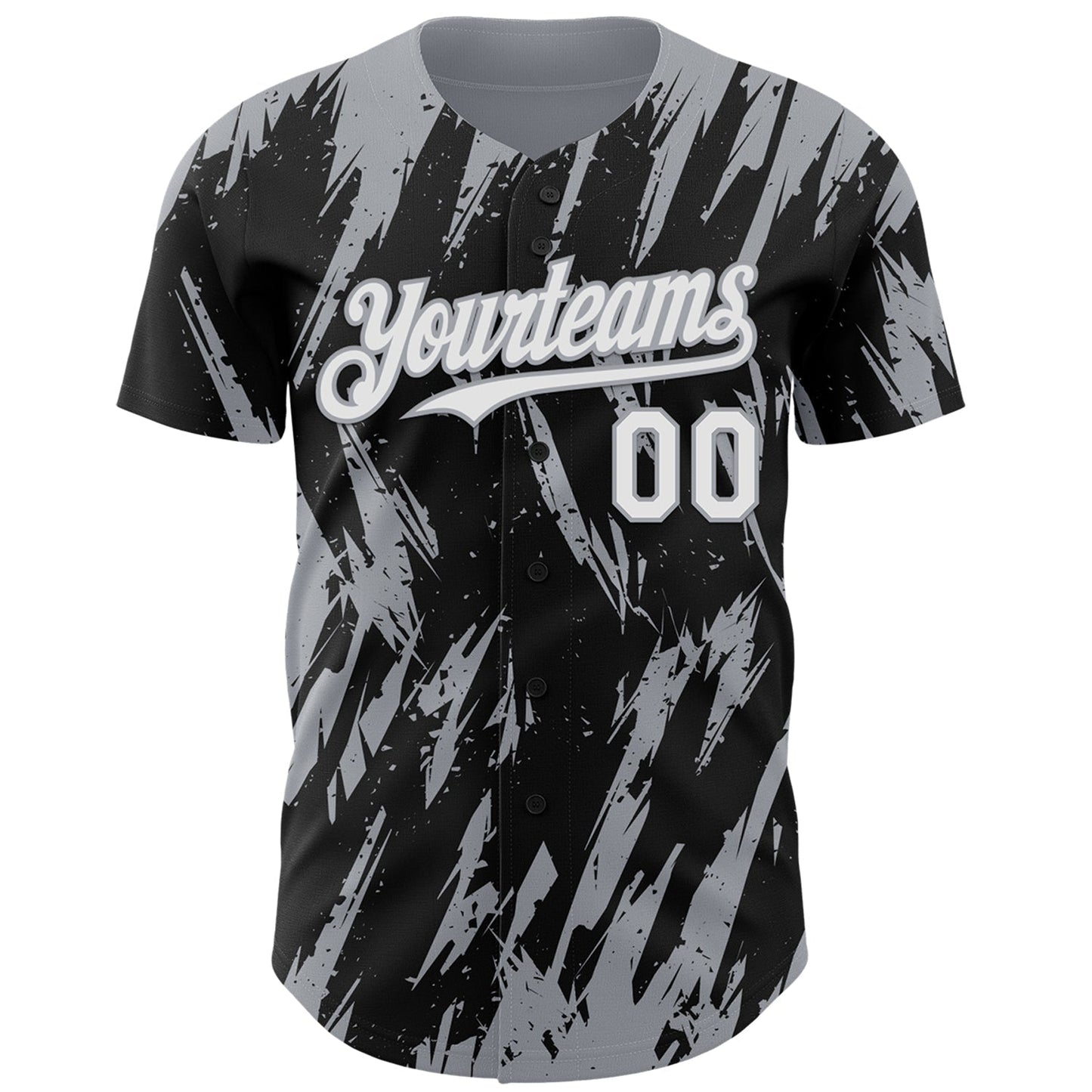 Custom Black White-Gray Splatter Torn Sharp Brush Stroke Authentic Baseball Jersey baseball jersey product view 2