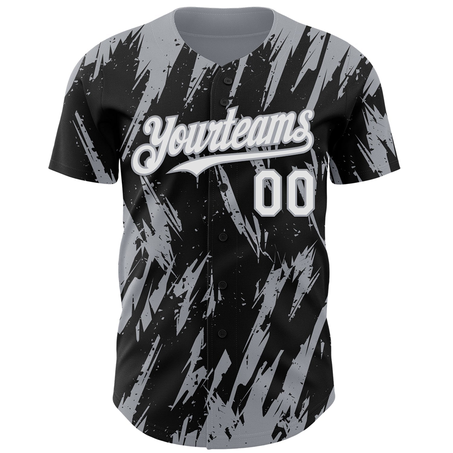 Custom Black White-Gray Splatter Torn Sharp Brush Stroke Authentic Baseball Jersey baseball jersey product view 2