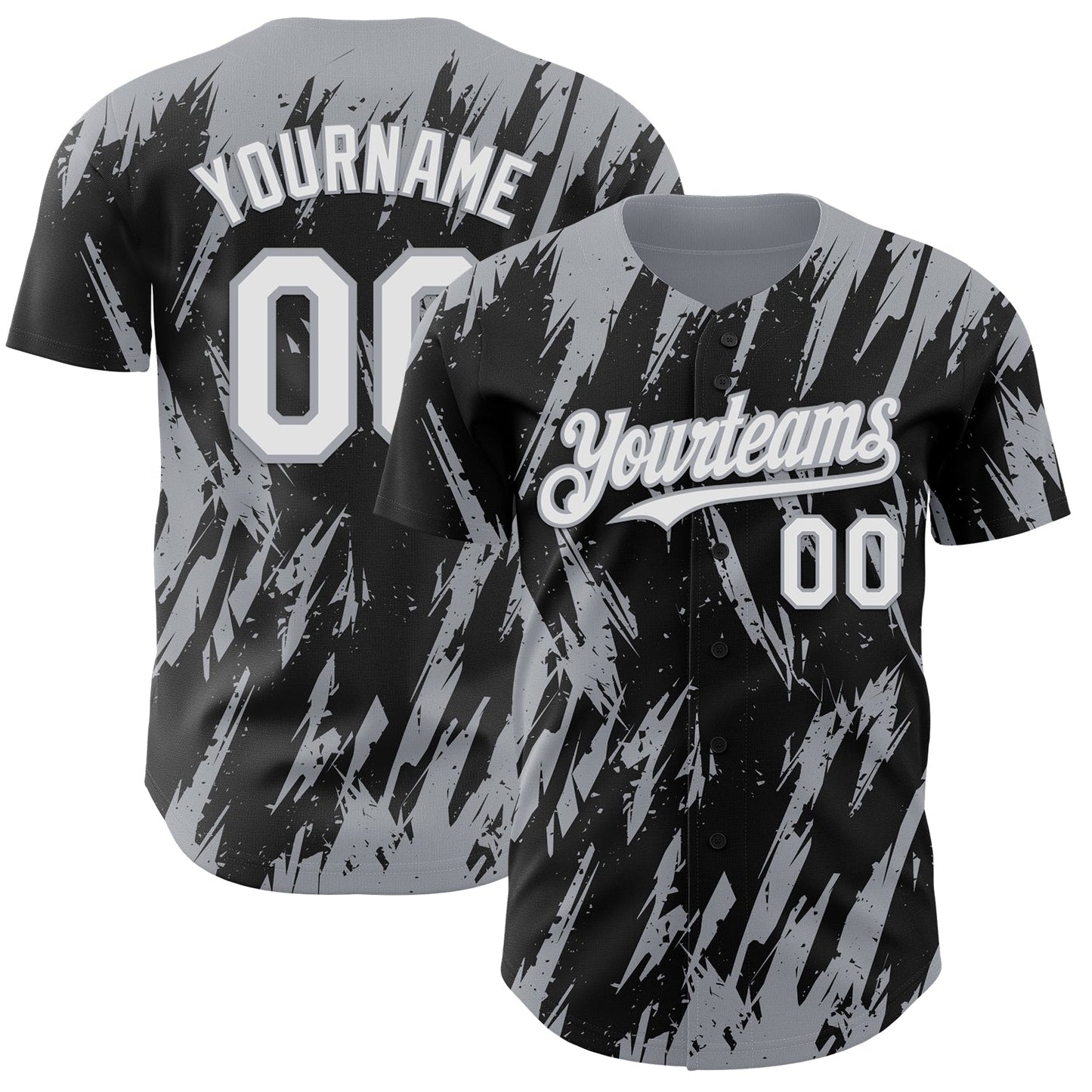 Custom Black White-Gray Splatter Torn Sharp Brush Stroke Authentic Baseball Jersey baseball jersey product view 1