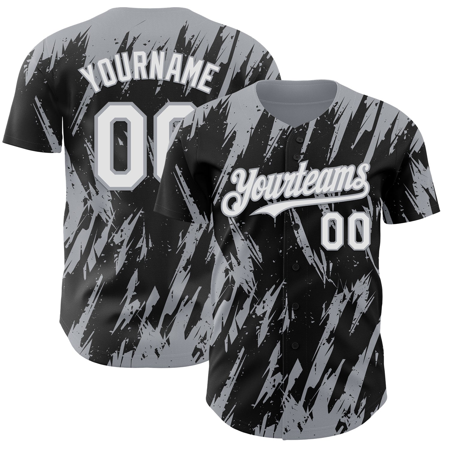 Custom Black White-Gray Splatter Torn Sharp Brush Stroke Authentic Baseball Jersey baseball jersey product view 1