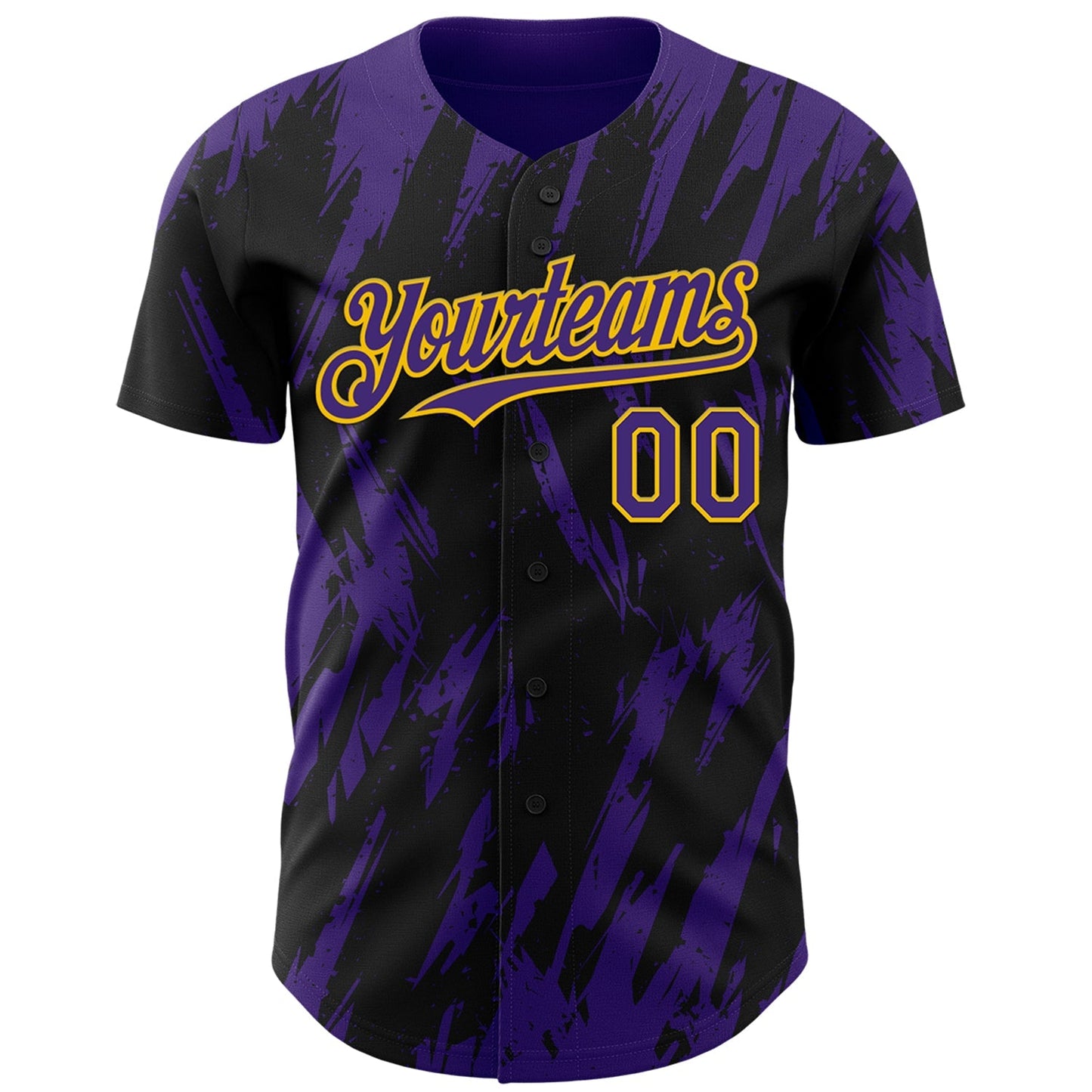 Custom Black Purple-Yellow Splatter Torn Sharp Brush Stroke Authentic Baseball Jersey baseball jersey product view 2
