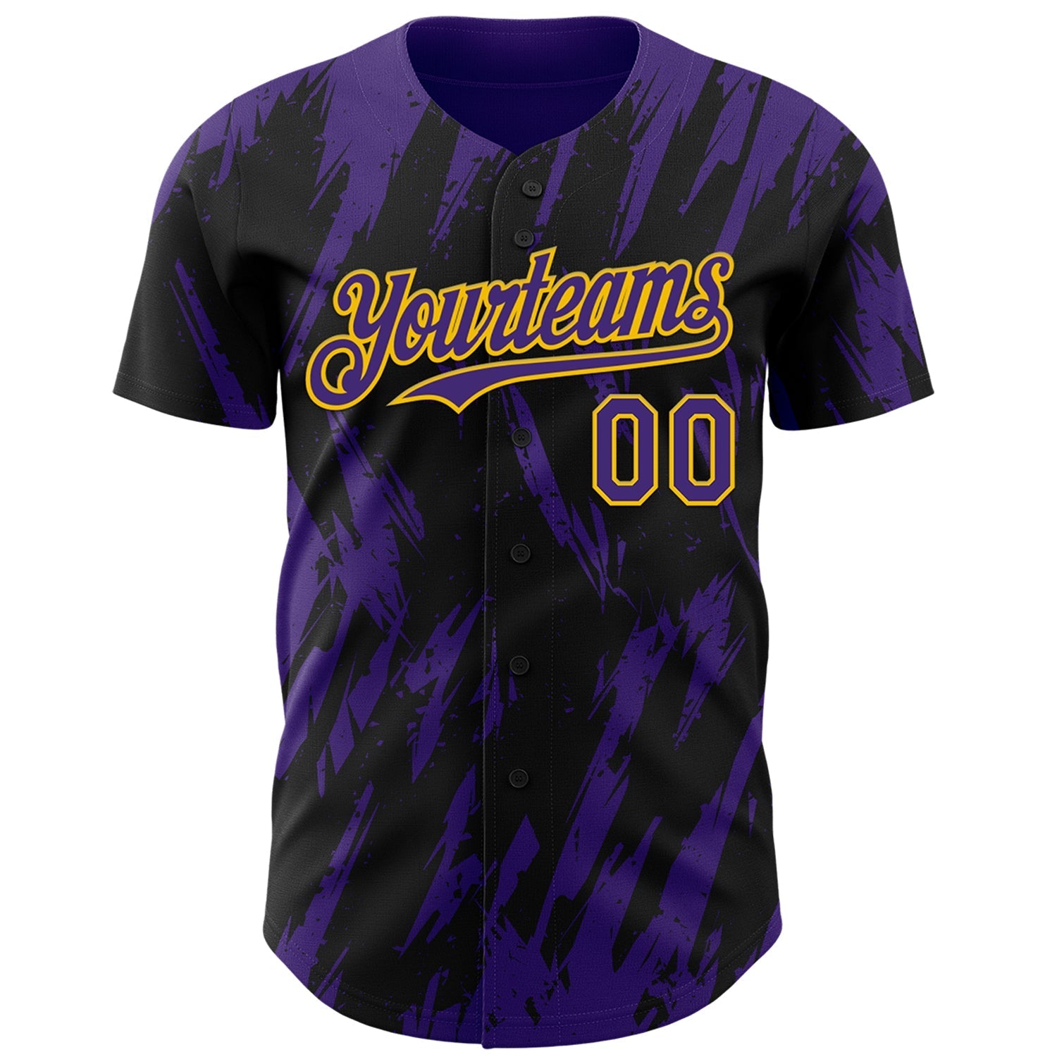 Custom Black Purple-Yellow Splatter Torn Sharp Brush Stroke Authentic Baseball Jersey baseball jersey product view 2
