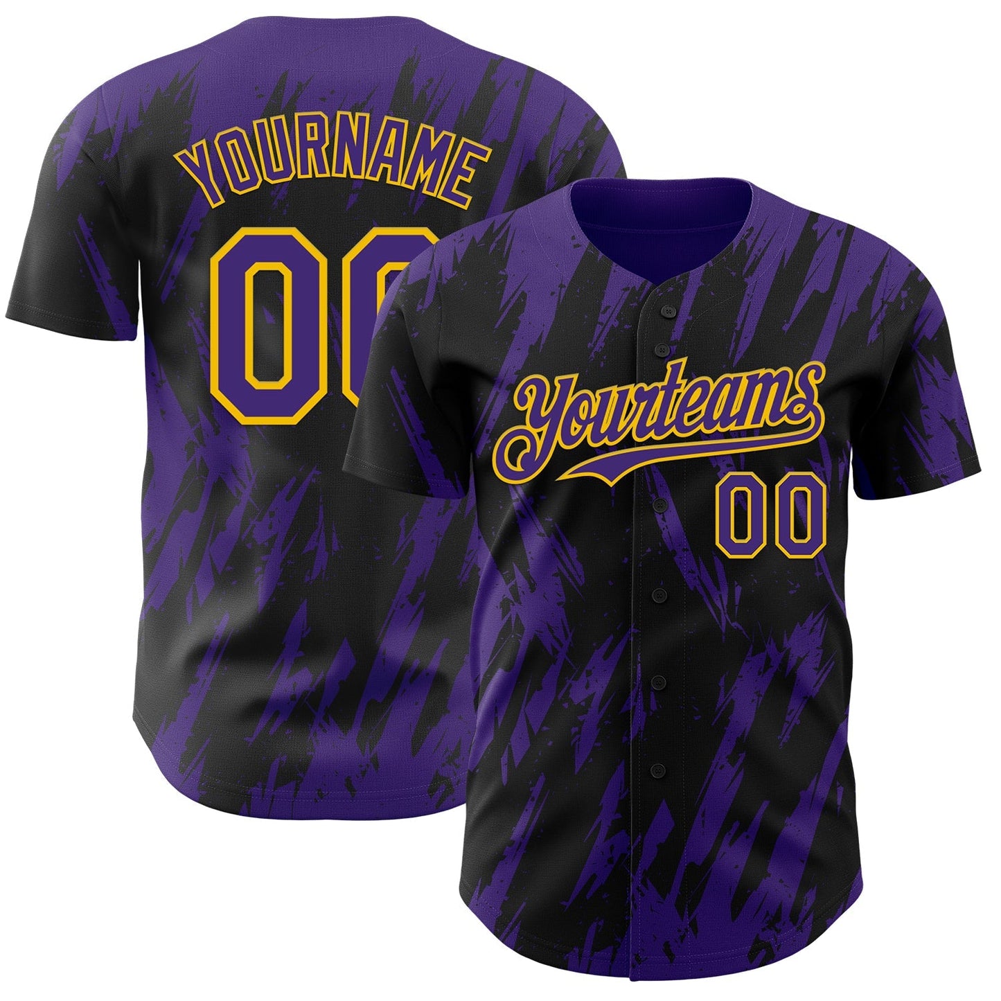 Custom Black Purple-Yellow Splatter Torn Sharp Brush Stroke Authentic Baseball Jersey baseball jersey product view 1