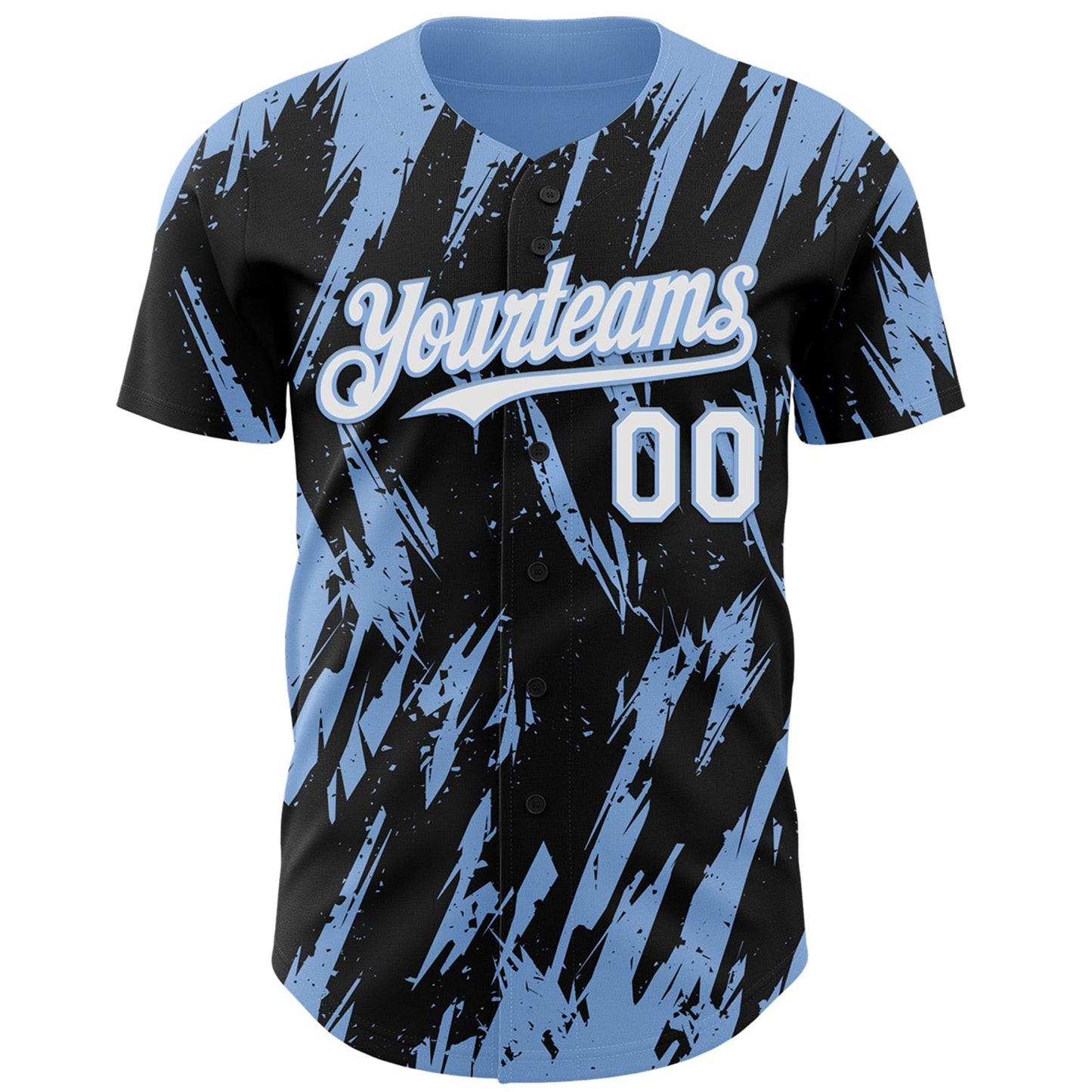 Custom Black White-Light Blue Splatter Torn Sharp Brush Stroke Authentic Baseball Jersey baseball jersey product view 2