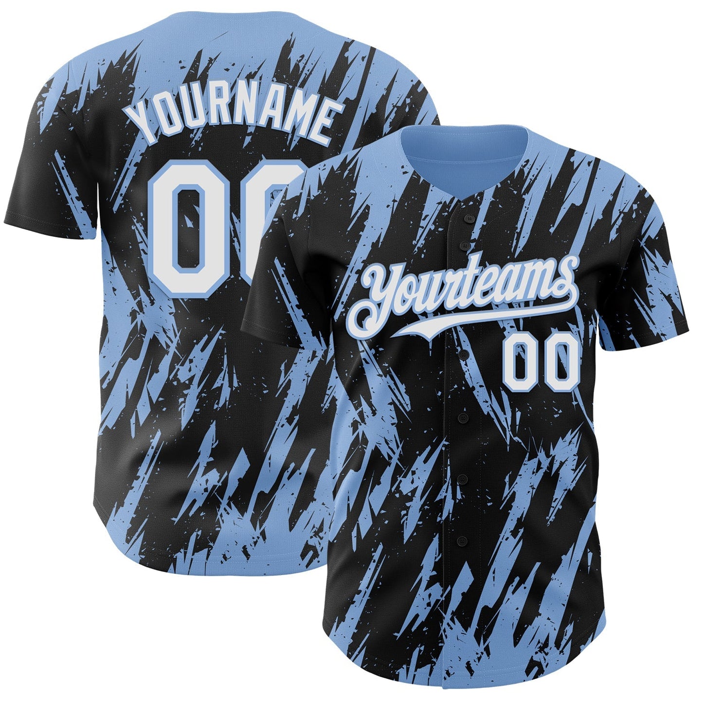 Custom Black White-Light Blue Splatter Torn Sharp Brush Stroke Authentic Baseball Jersey baseball jersey product view 1