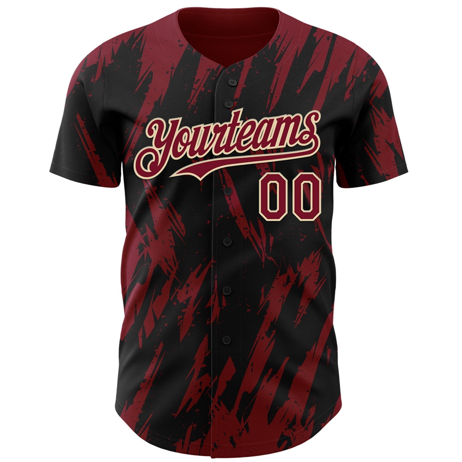 Custom Black Crimson-Cream Splatter Torn Sharp Brush Stroke Authentic Baseball Jersey baseball jersey product view 2