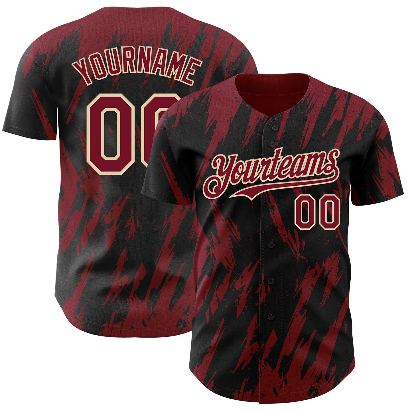 Custom Black Crimson-Cream Splatter Torn Sharp Brush Stroke Authentic Baseball Jersey baseball jersey product view 1
