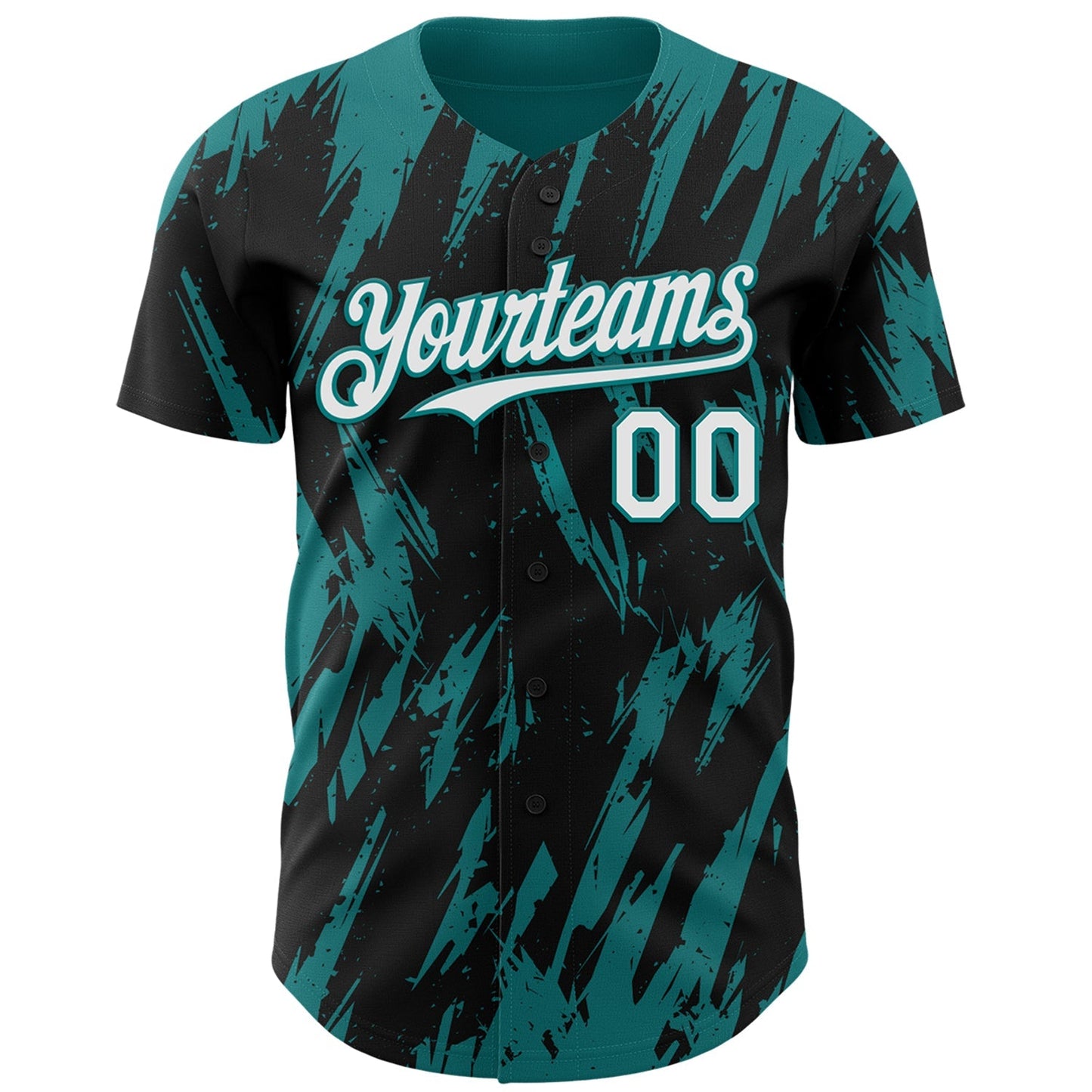 Custom Black White-Teal Splatter Torn Sharp Brush Stroke Authentic Baseball Jersey baseball jersey product view 2