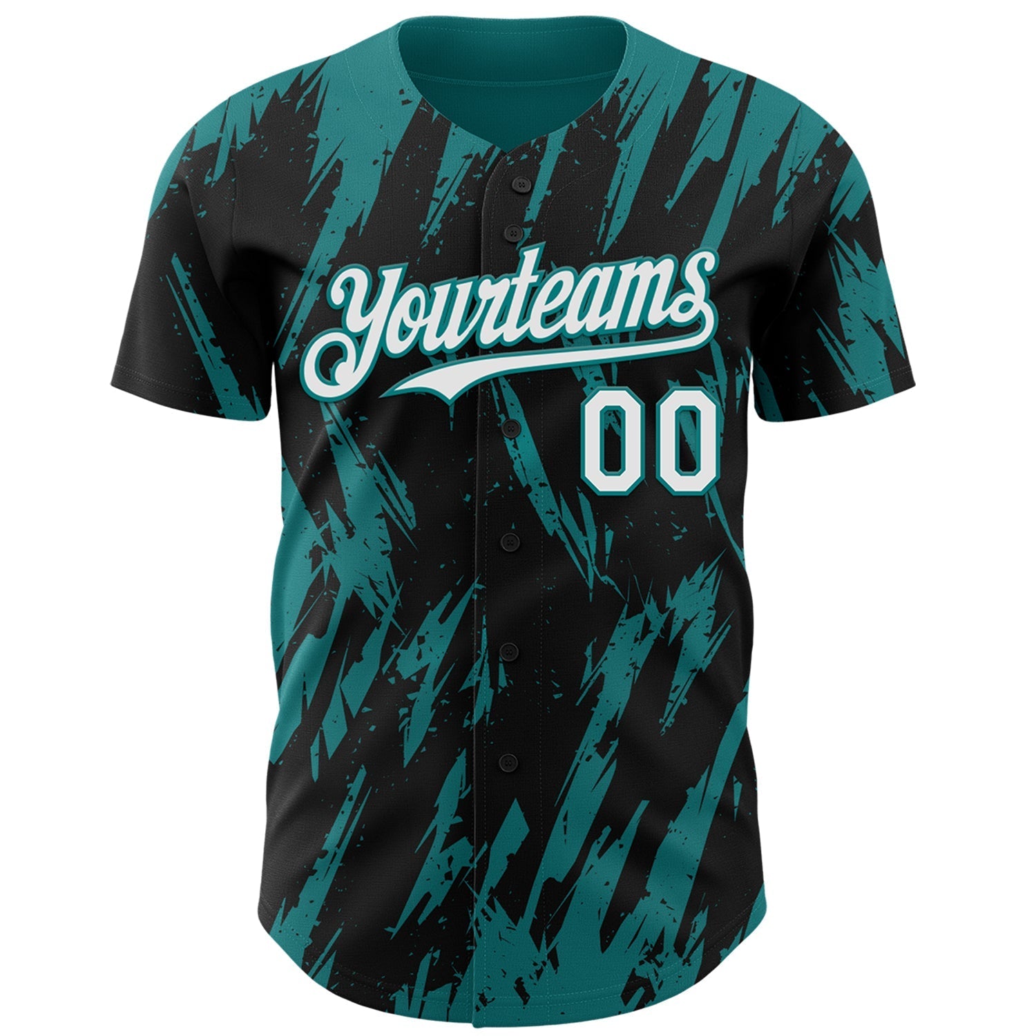 Custom Black White-Teal Splatter Torn Sharp Brush Stroke Authentic Baseball Jersey baseball jersey product view 2