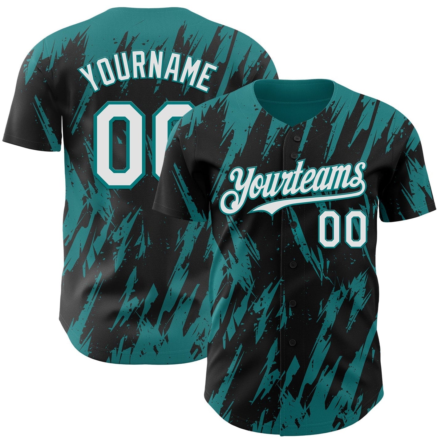 Custom Black White-Teal Splatter Torn Sharp Brush Stroke Authentic Baseball Jersey baseball jersey product view 1