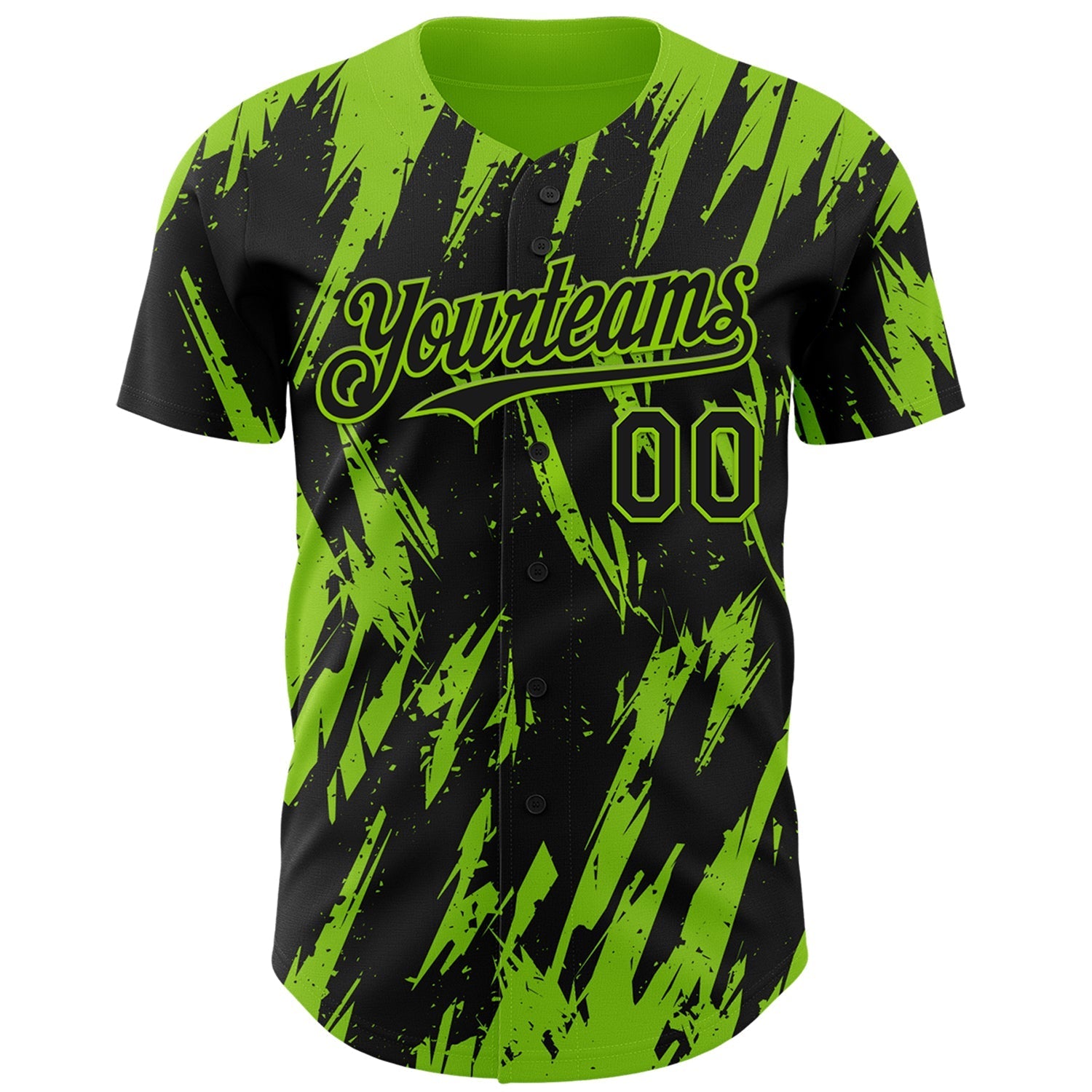 Custom Black Neon Green Splatter Torn Sharp Brush Stroke Authentic Baseball Jersey baseball jersey product view 2