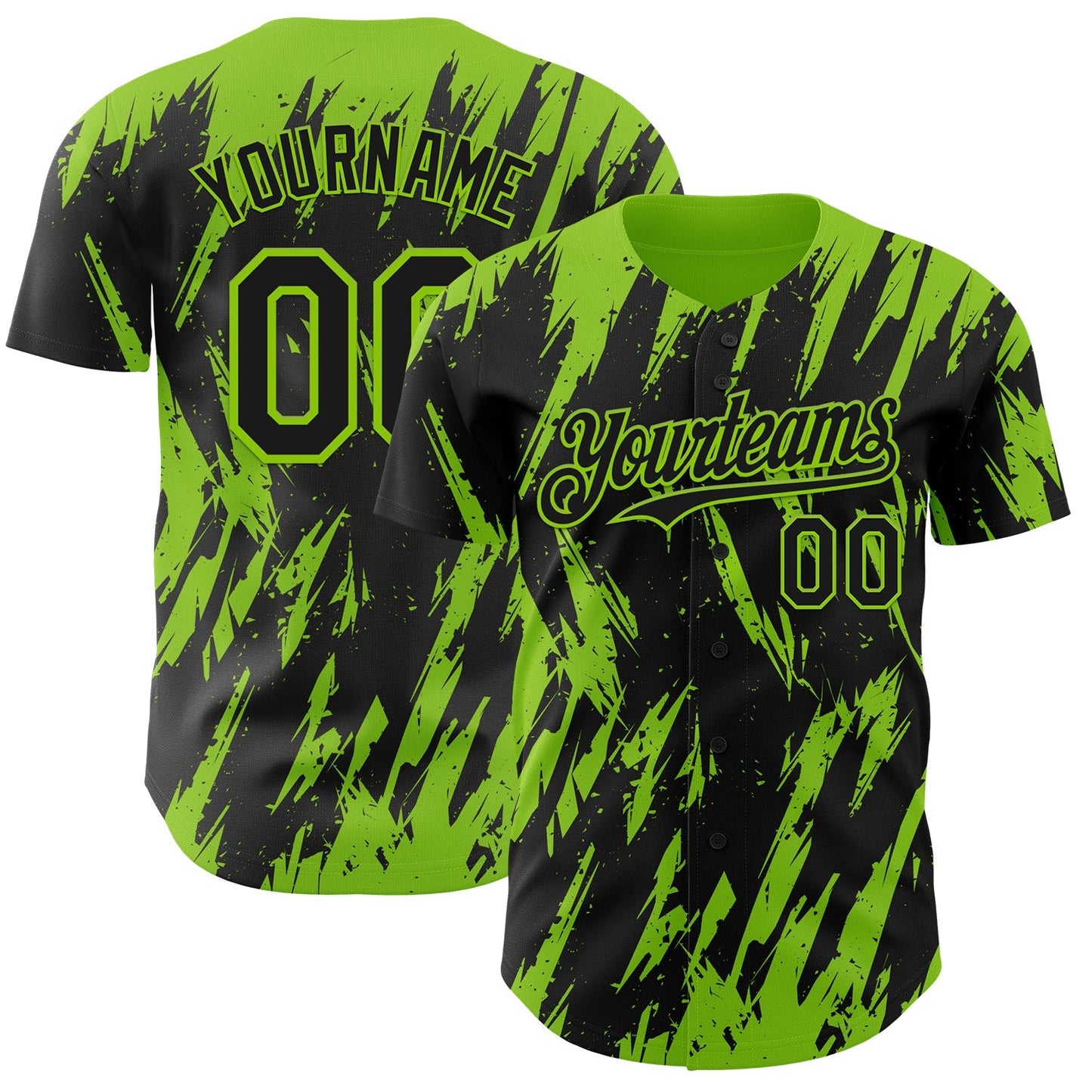 Custom Black Neon Green Splatter Torn Sharp Brush Stroke Authentic Baseball Jersey baseball jersey product view 1