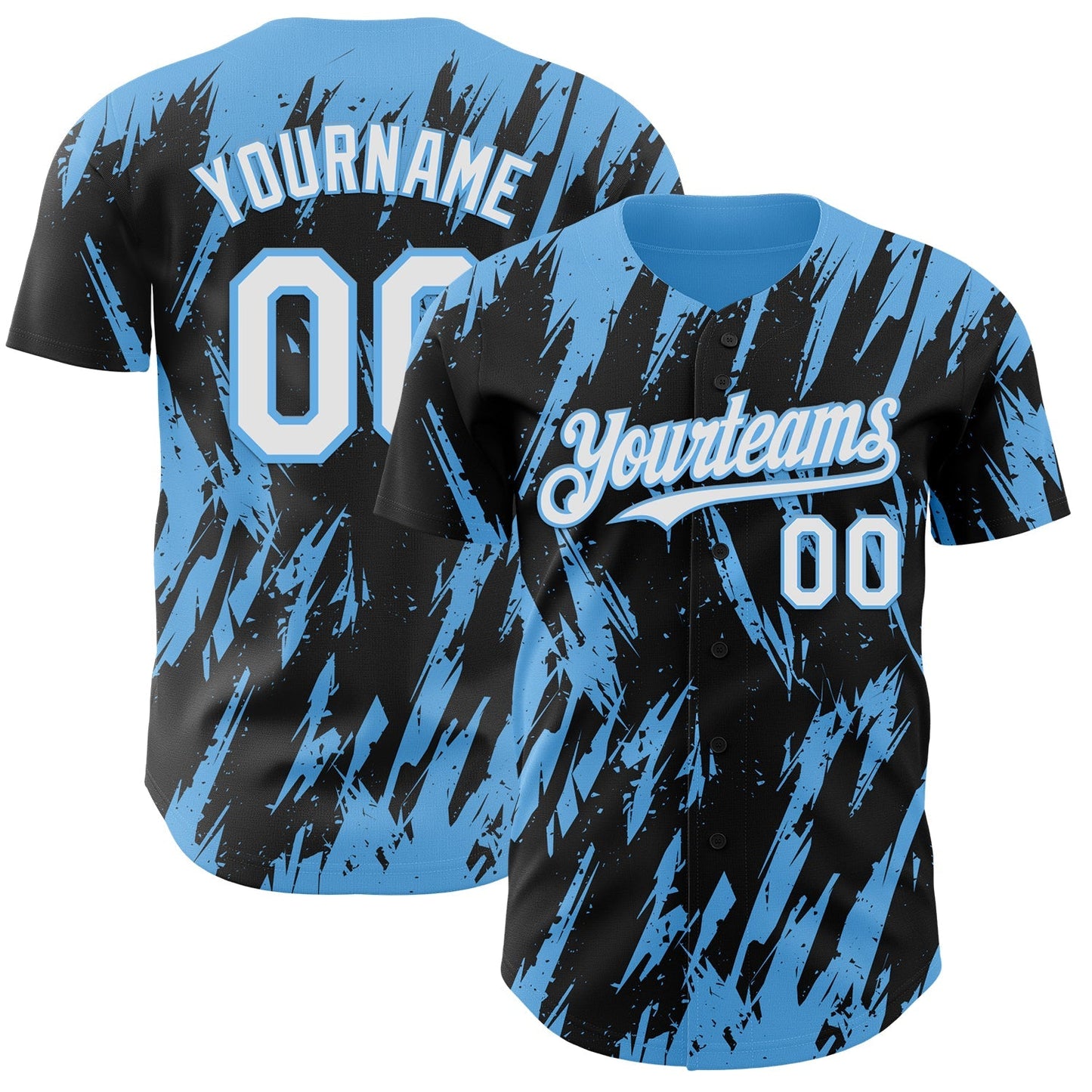 Custom Black White-Sky Blue Splatter Torn Sharp Brush Stroke Authentic Baseball Jersey baseball jersey product view 1