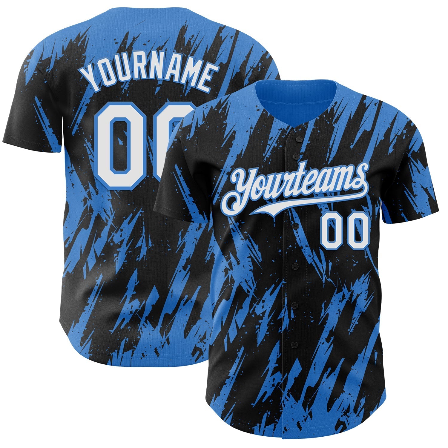 Custom Black White-Powder Blue Splatter Torn Sharp Brush Stroke Authentic Baseball Jersey baseball jersey product view 1
